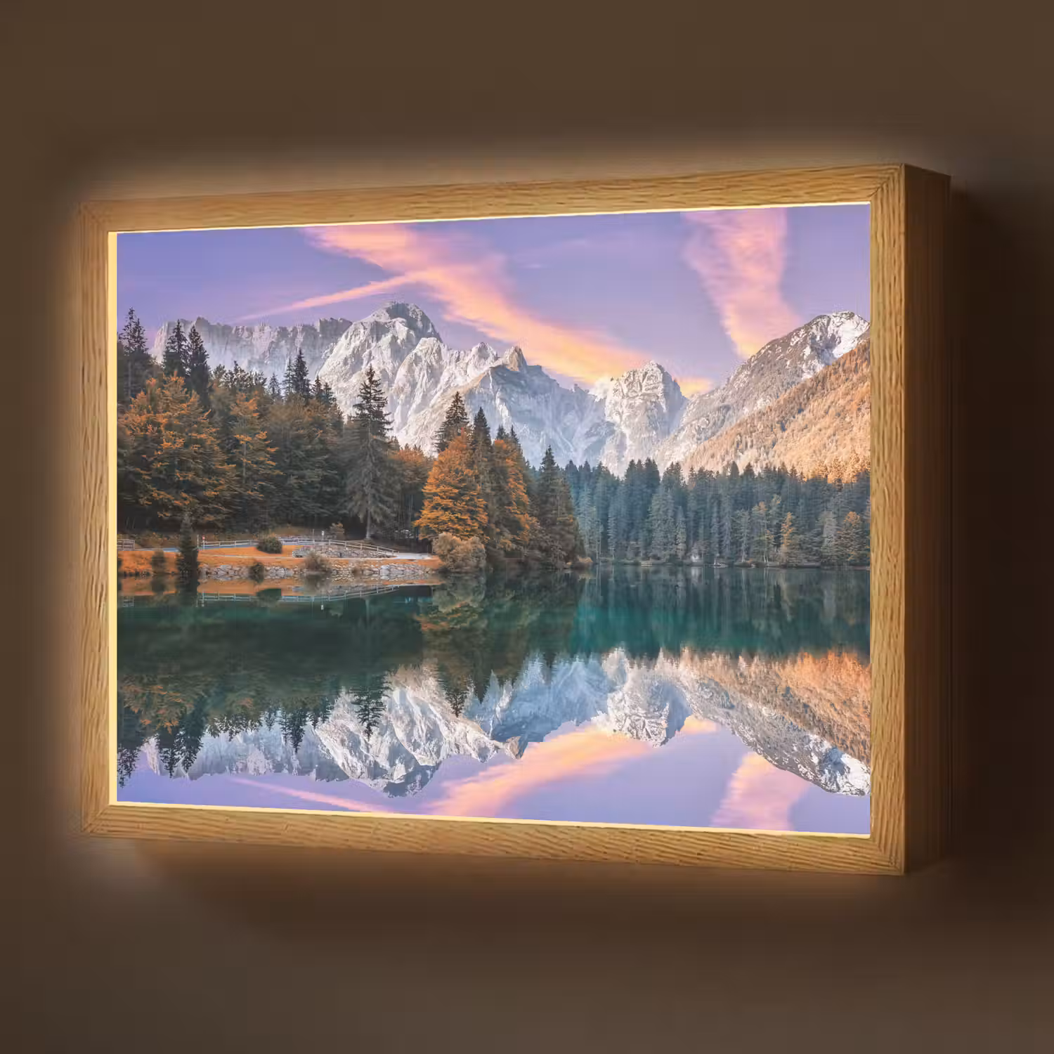 Bergen - Bos - Water - Lucht - Roze - Paars Light Box met batterij (Wandlamp) middel -z3d_website