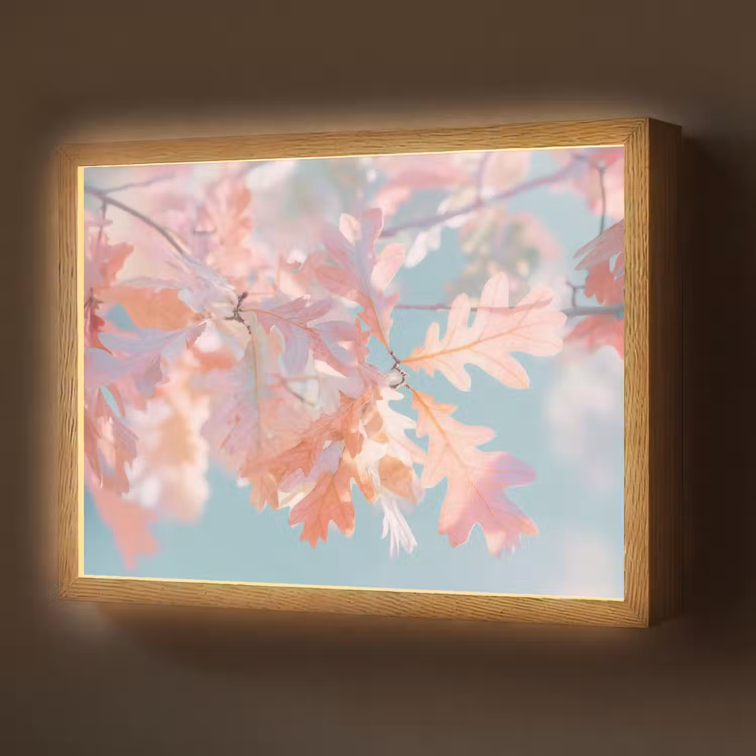Eikenbladeren - Takken - Roze Light Box met batterij (Wandlamp) middel -z3d_website