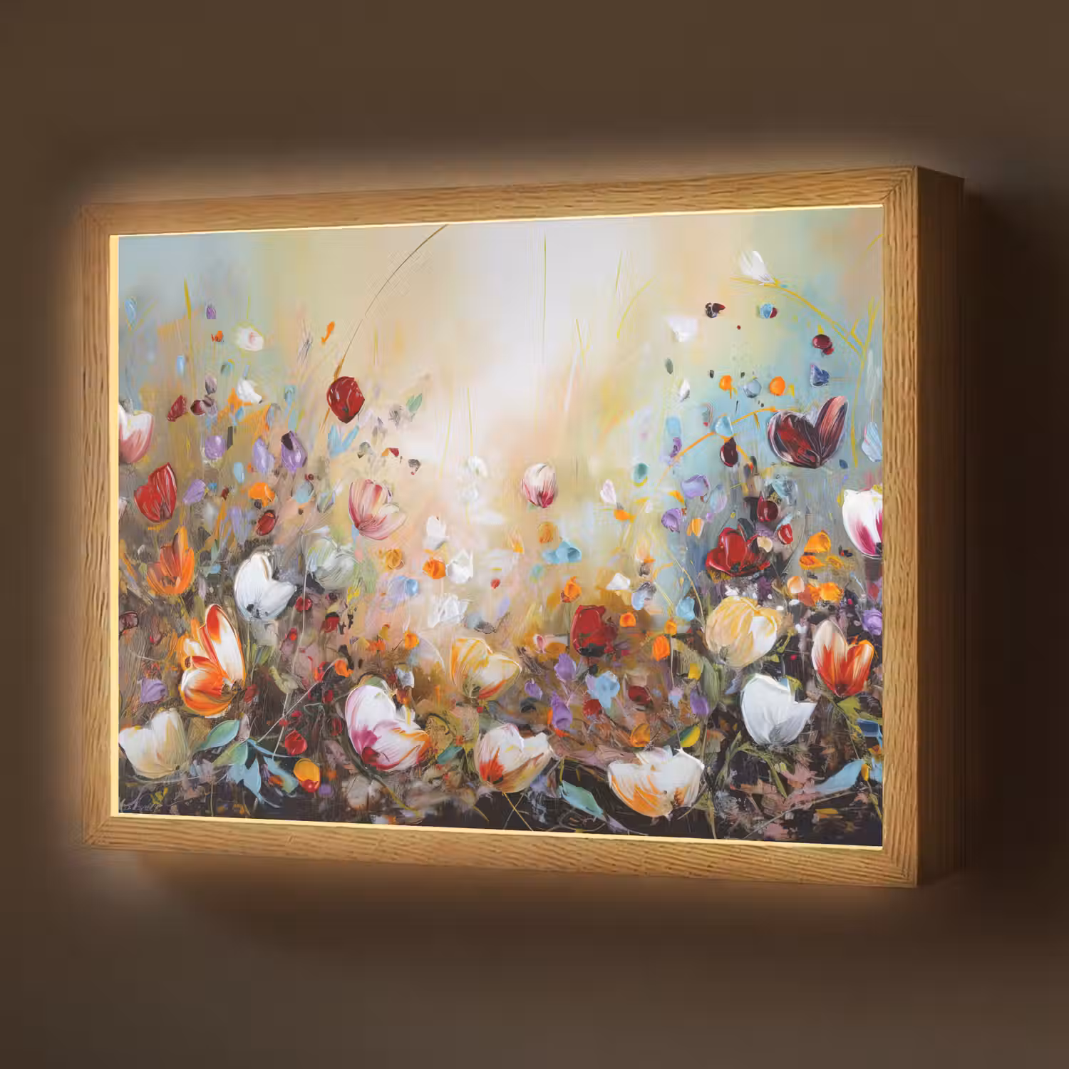 Olieverf - Bloemen - Kleurrijk - Natuur Light Box met batterij (Wandlamp) middel -z3d_website