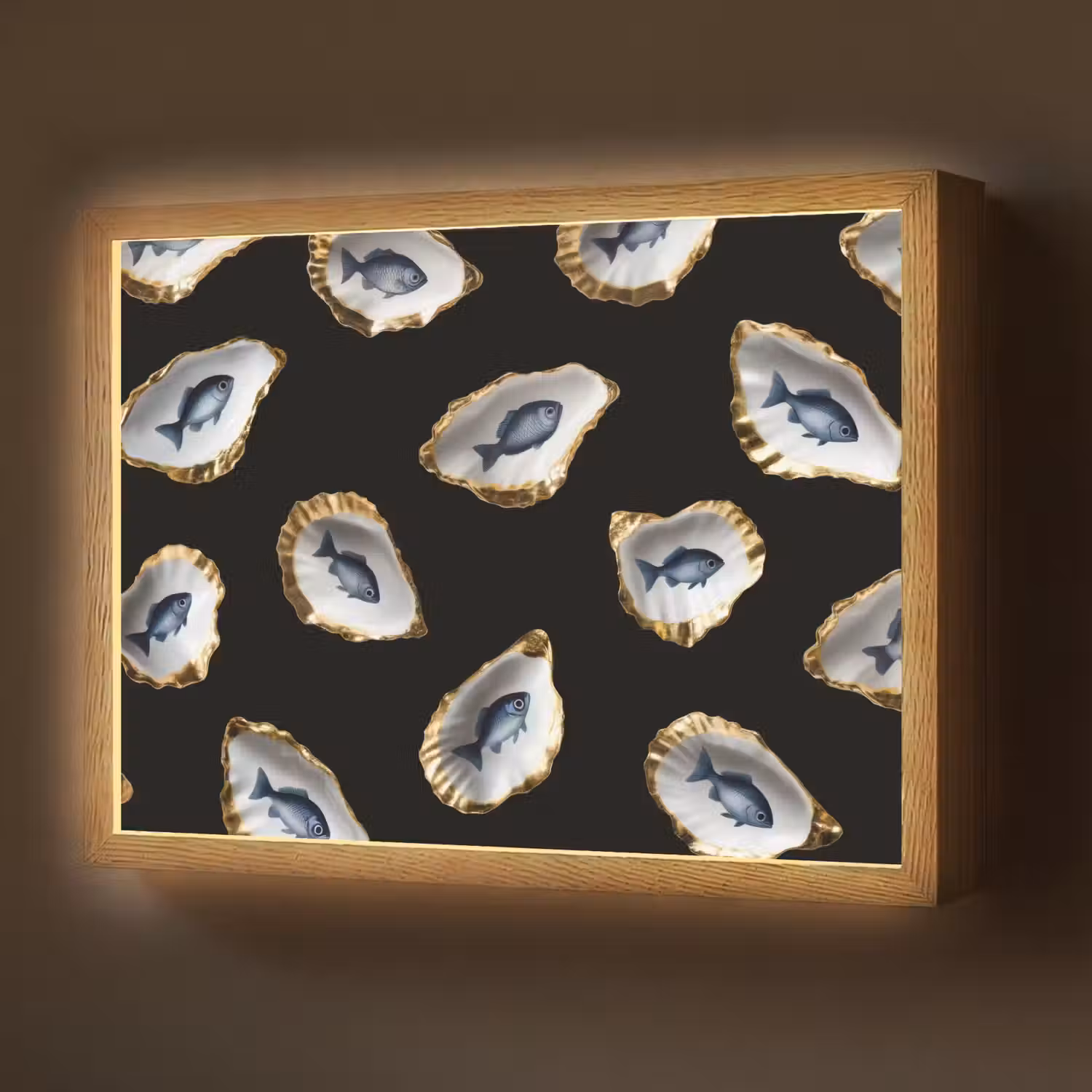 Oesters - Vissen - Blauw - Goud Light Box met batterij (Wandlamp) middel -z3d_website