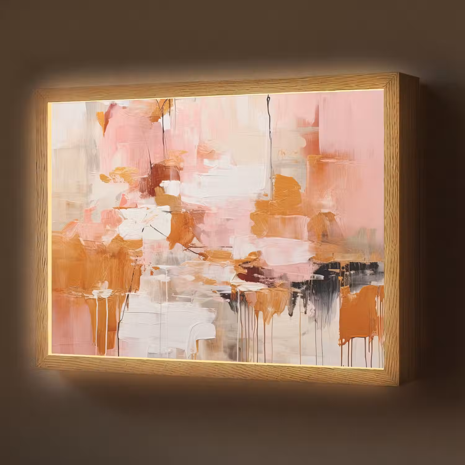 Verf - Roze - Oranje - Abstract - Kunst Light Box met batterij (Wandlamp) middel -z3d_website