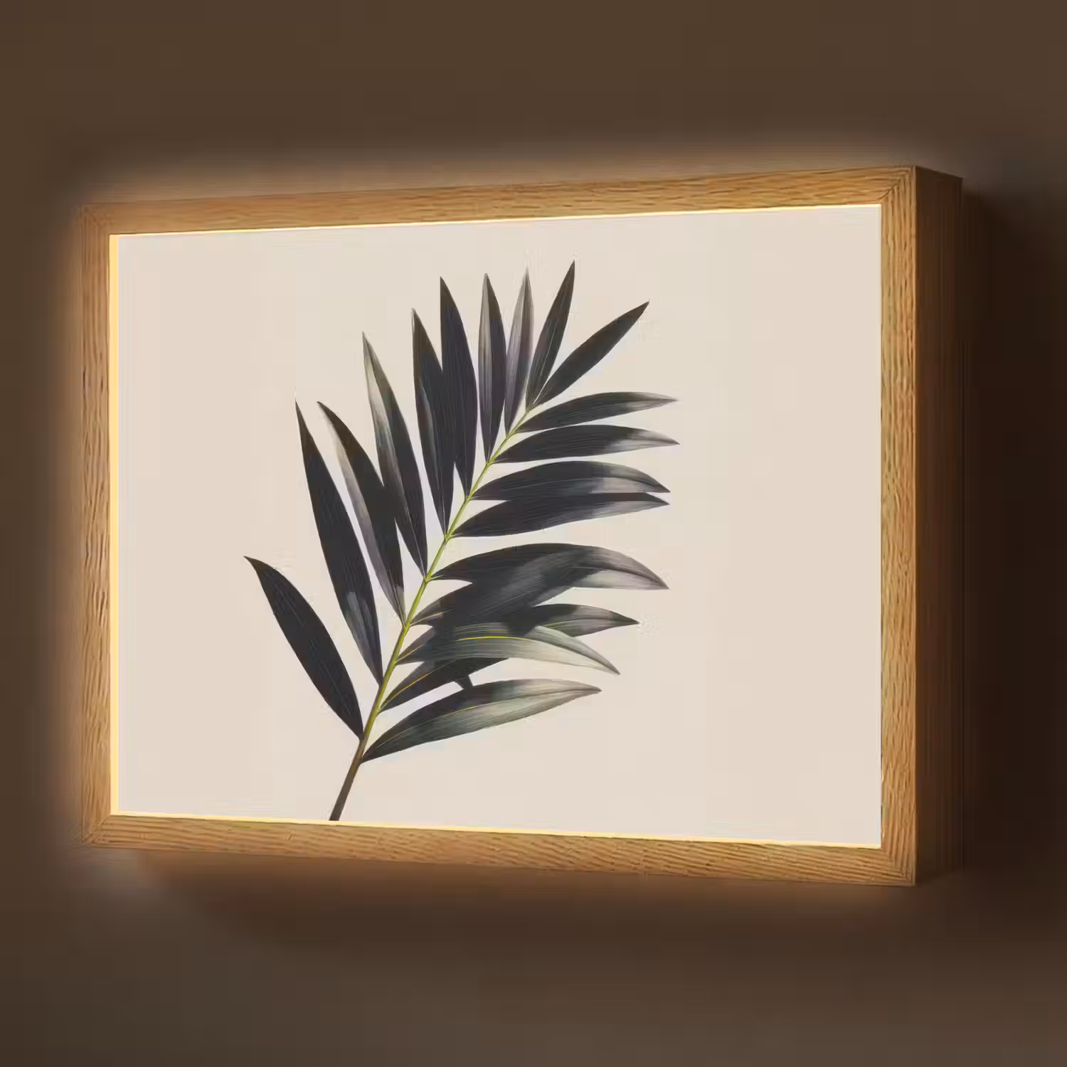 Palmblad - Subtiel - Groen - beige Light Box met batterij (Wandlamp) middel -z3d_website
