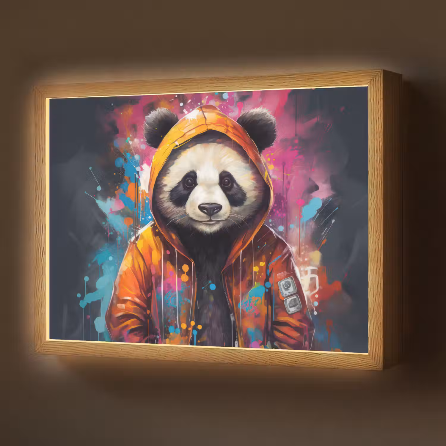 Panda - Jas - Graffiti - Oranje Light Box met batterij (Wandlamp) middel -z3d_website