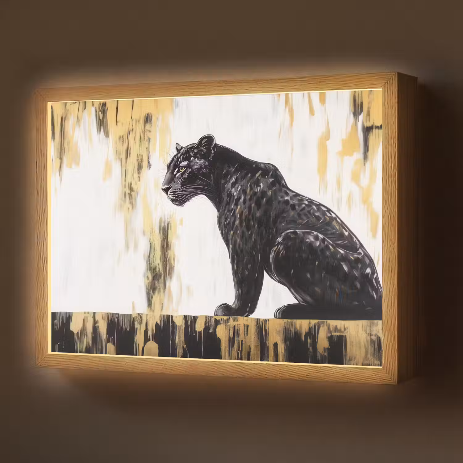 Panter - Zwart - Abstract - Goud Light Box met batterij (Wandlamp) middel -z3d_website