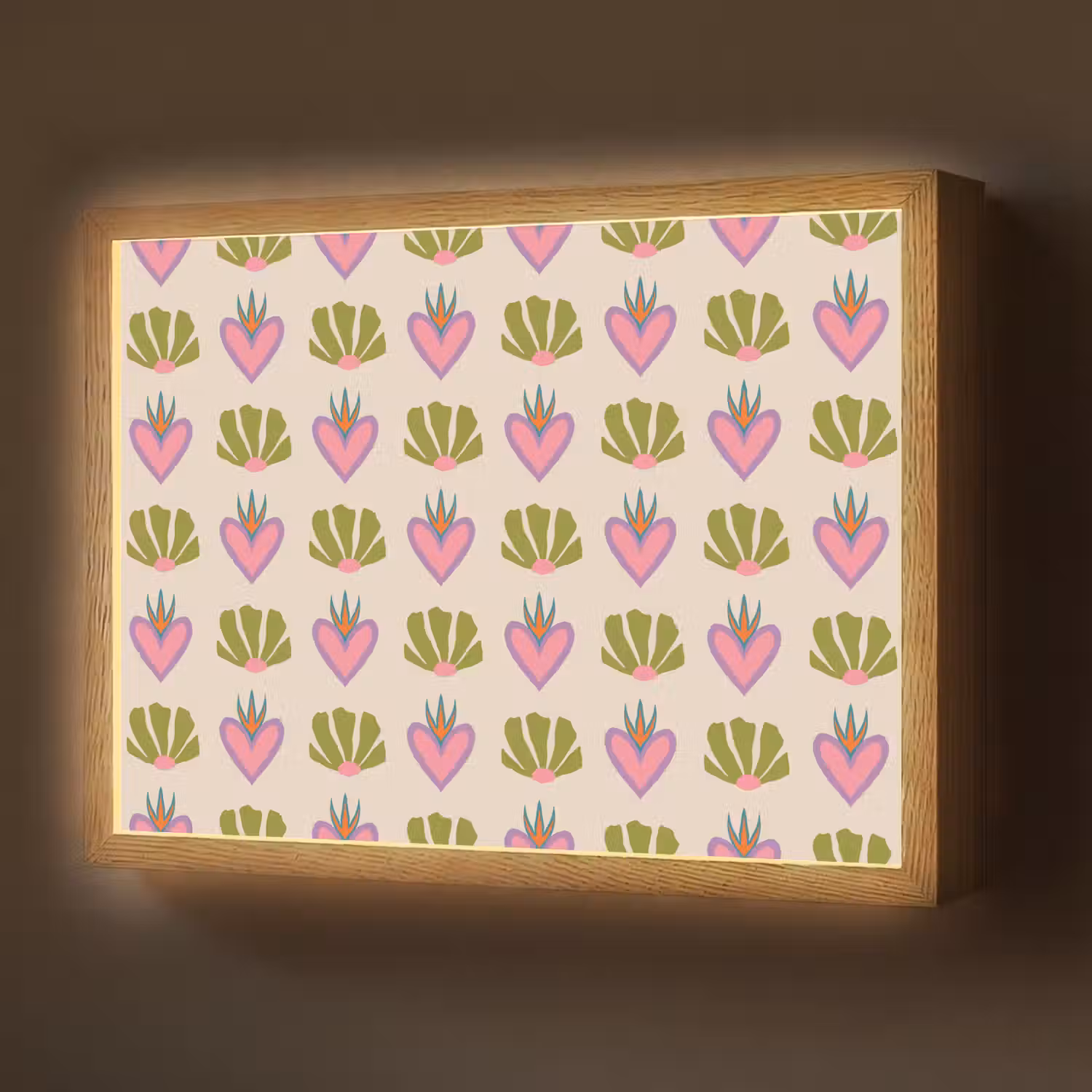 Patroon - Beige - Hartjes - Bloemen Light Box met batterij (Wandlamp) middel 907 -z3d_website