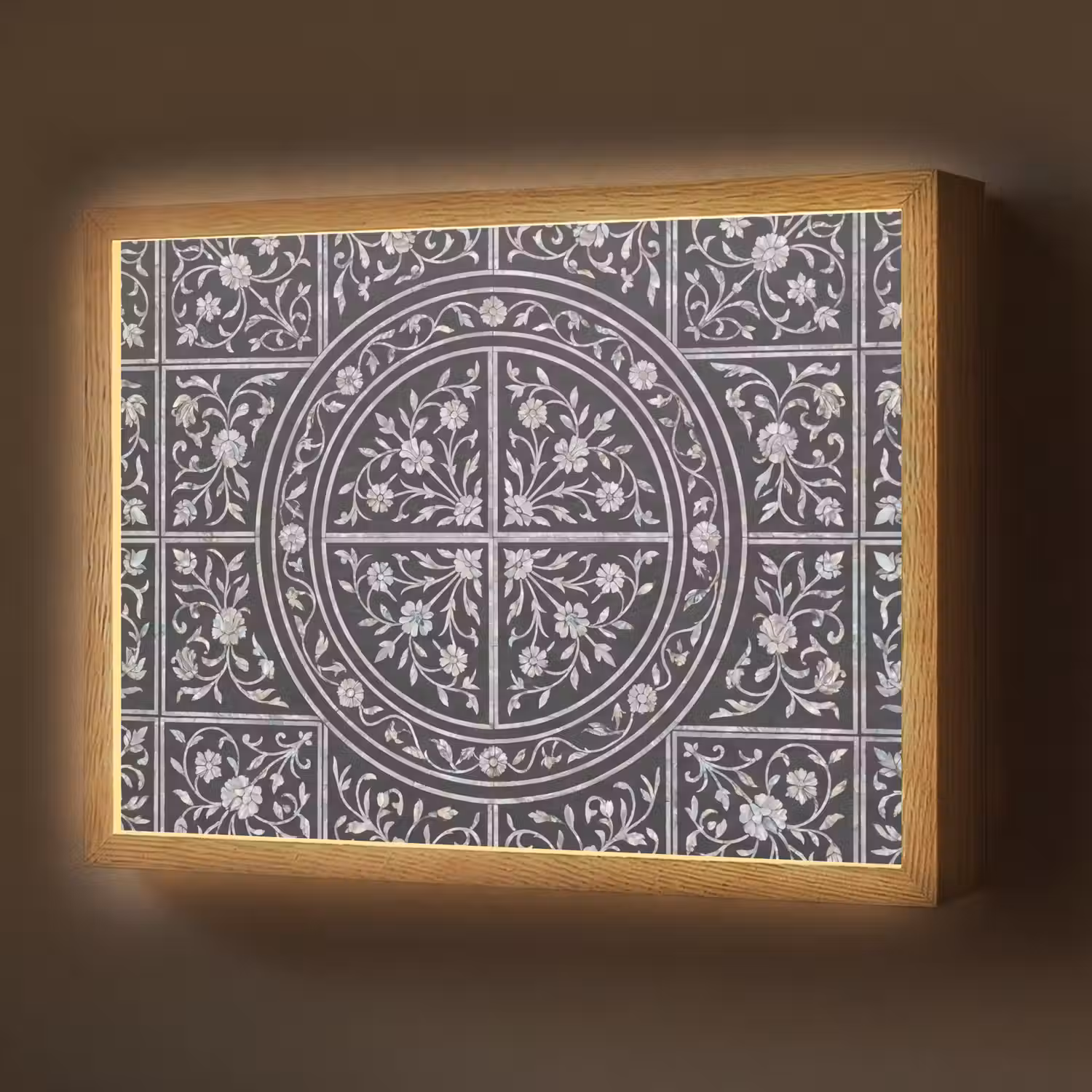 Patroon - Bloemmotief - Decoratie - Klassiek - Zwart Light Box met batterij (Wandlamp) middel -z3d_website