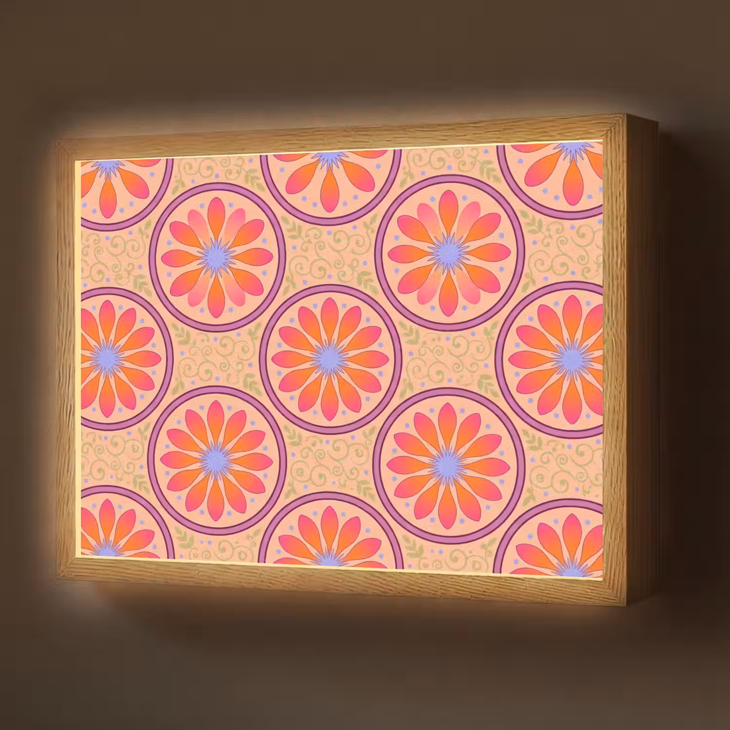 Patroon - Bloemen - Decoratief - Kleurrijk - Modern Light Box met batterij (Wandlamp) middel -z3d_website