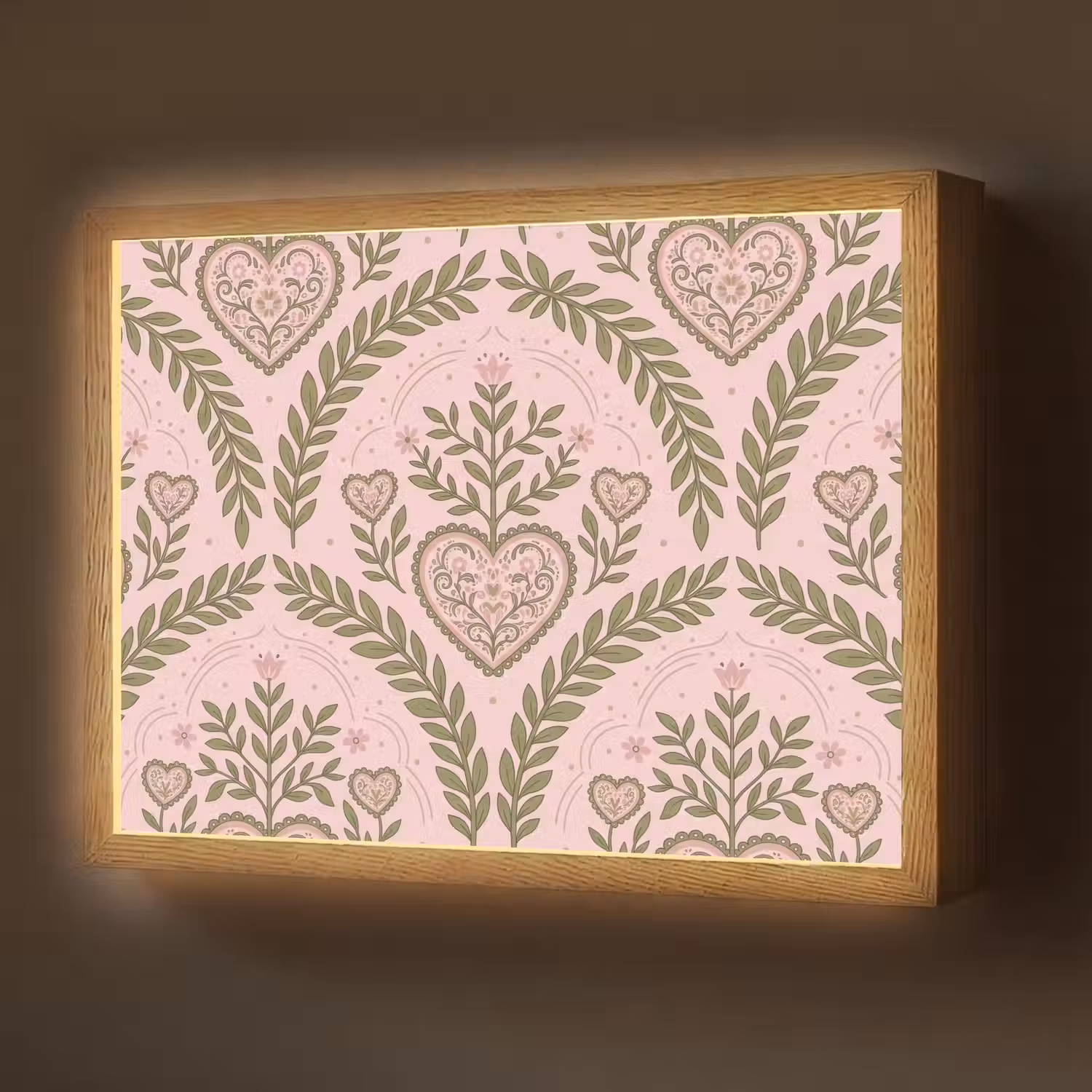 Patroon - Hart - Bloemen - Folkloristisch - Roze Light Box met batterij (Wandlamp) middel -z3d_website