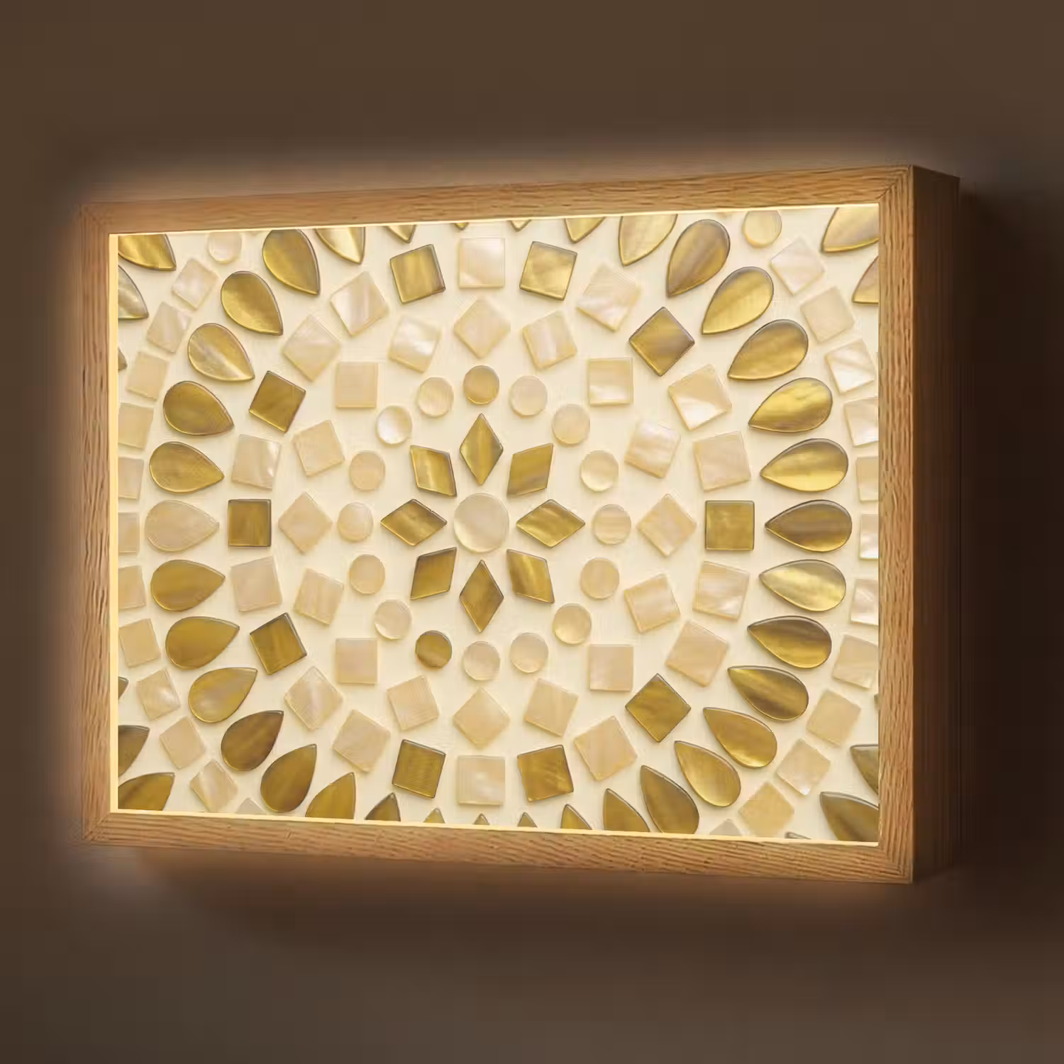 Patroon - Vormen - Mozaïek - Abstract - Goud Light Box met batterij (Wandlamp) middel -z3d_website