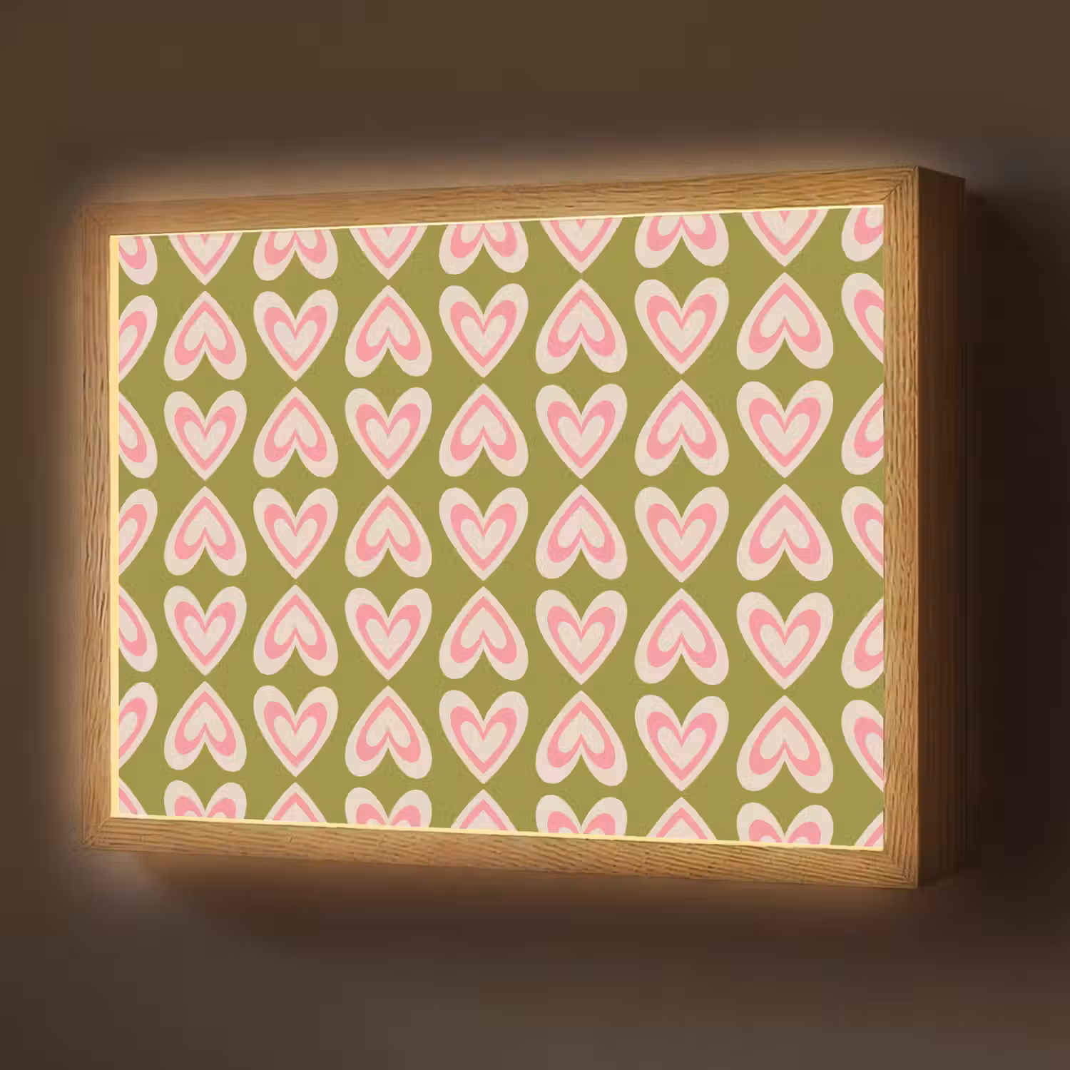 Patroon - Symmetrisch - Hartjes - Olijfgroen Light Box met batterij (Wandlamp) middel 907 -z3d_website