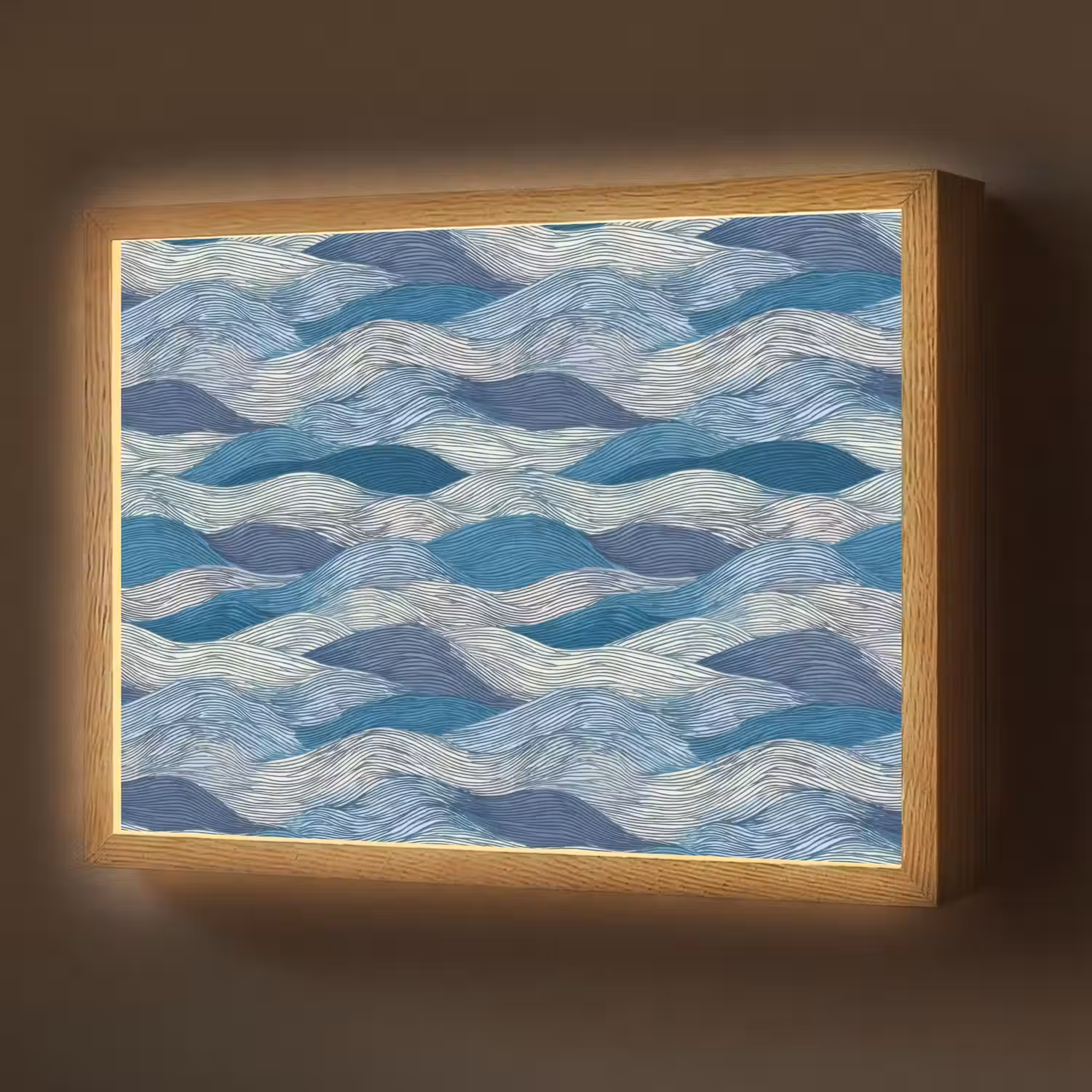 Getekend - Blauw - Wit - Golvend - Streepjes Light Box met batterij (Wandlamp) middel 907 -z3d_website
