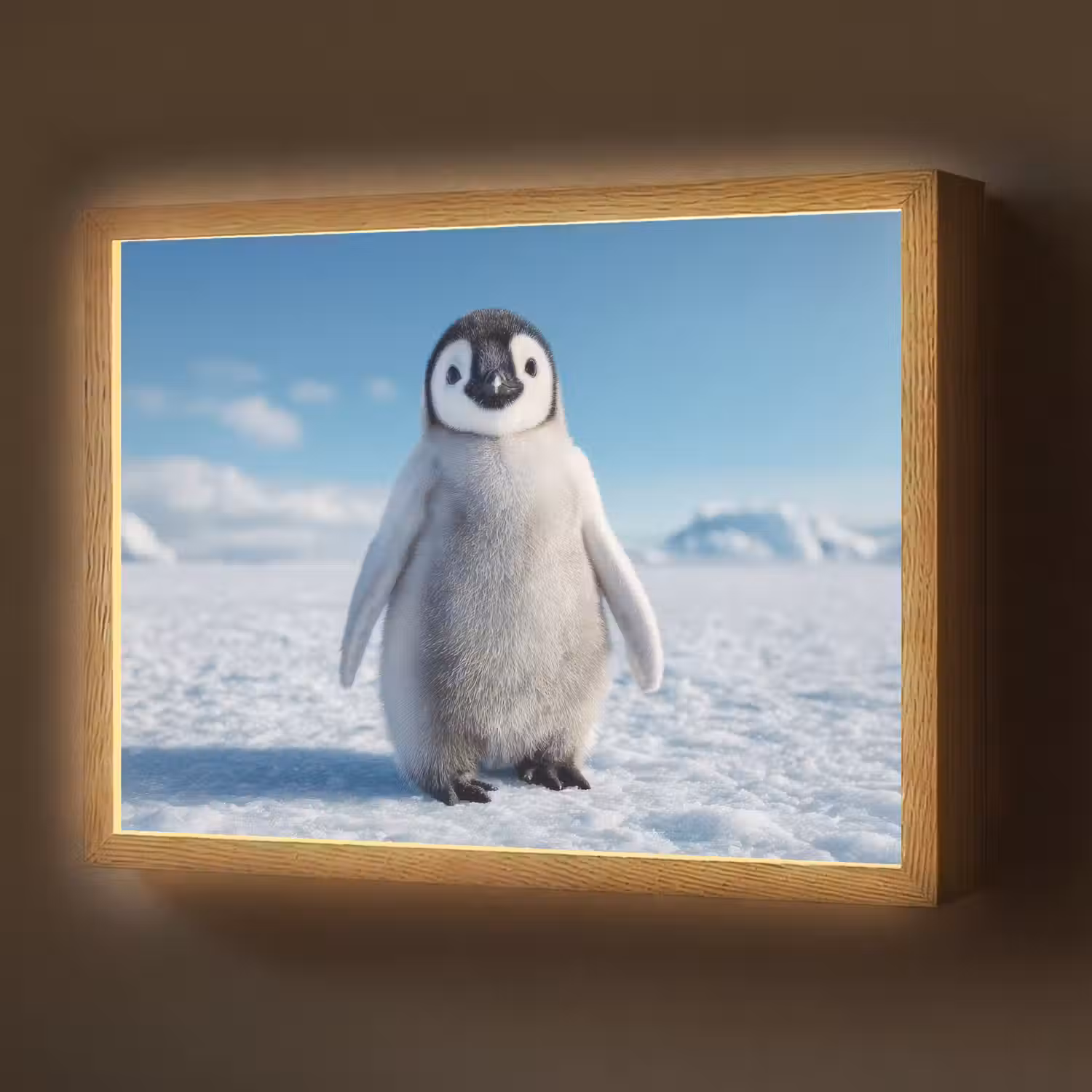 Pinguïn - Sneeuw - Landschap - Wit Light Box met batterij (Wandlamp) middel -z3d_website