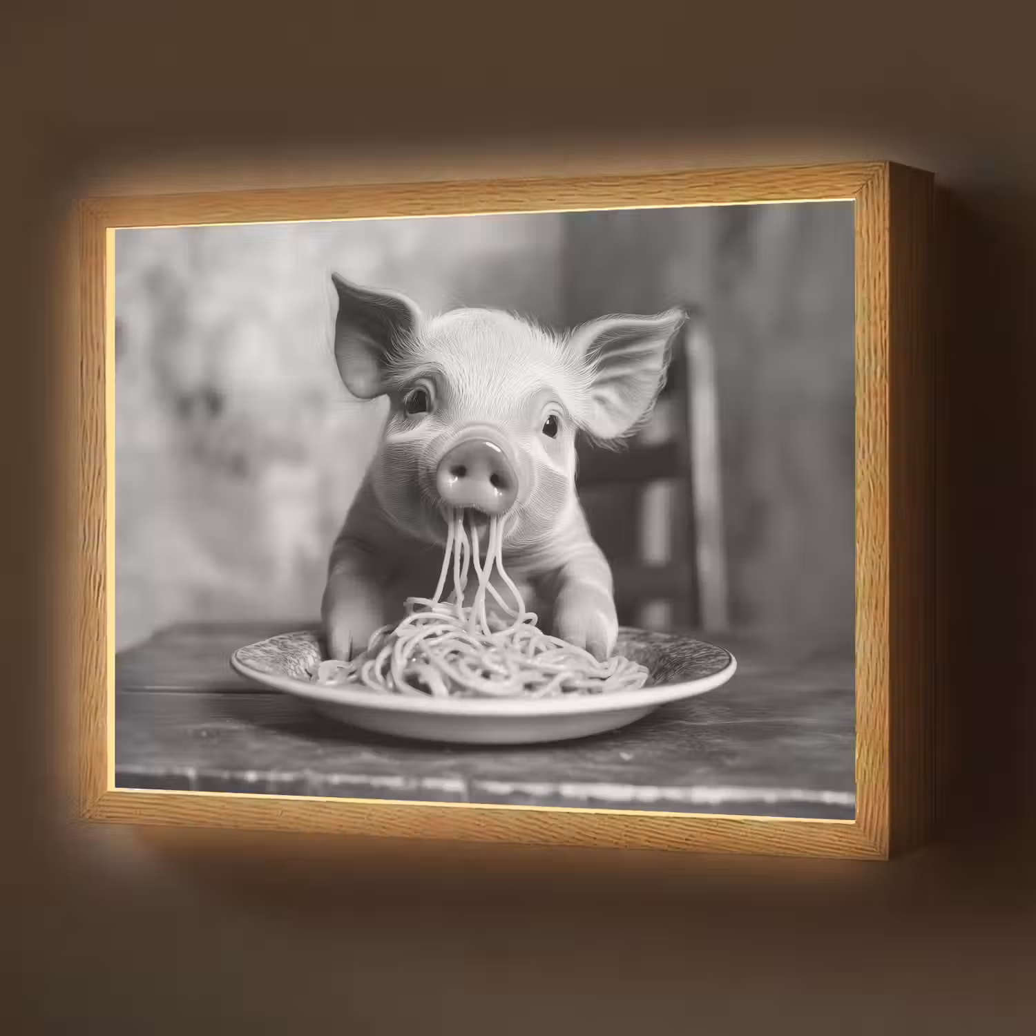 Varken - Schattig - Spaghetti - Zwart wit - Dier Light Box met batterij (Wandlamp) middel -z3d_website