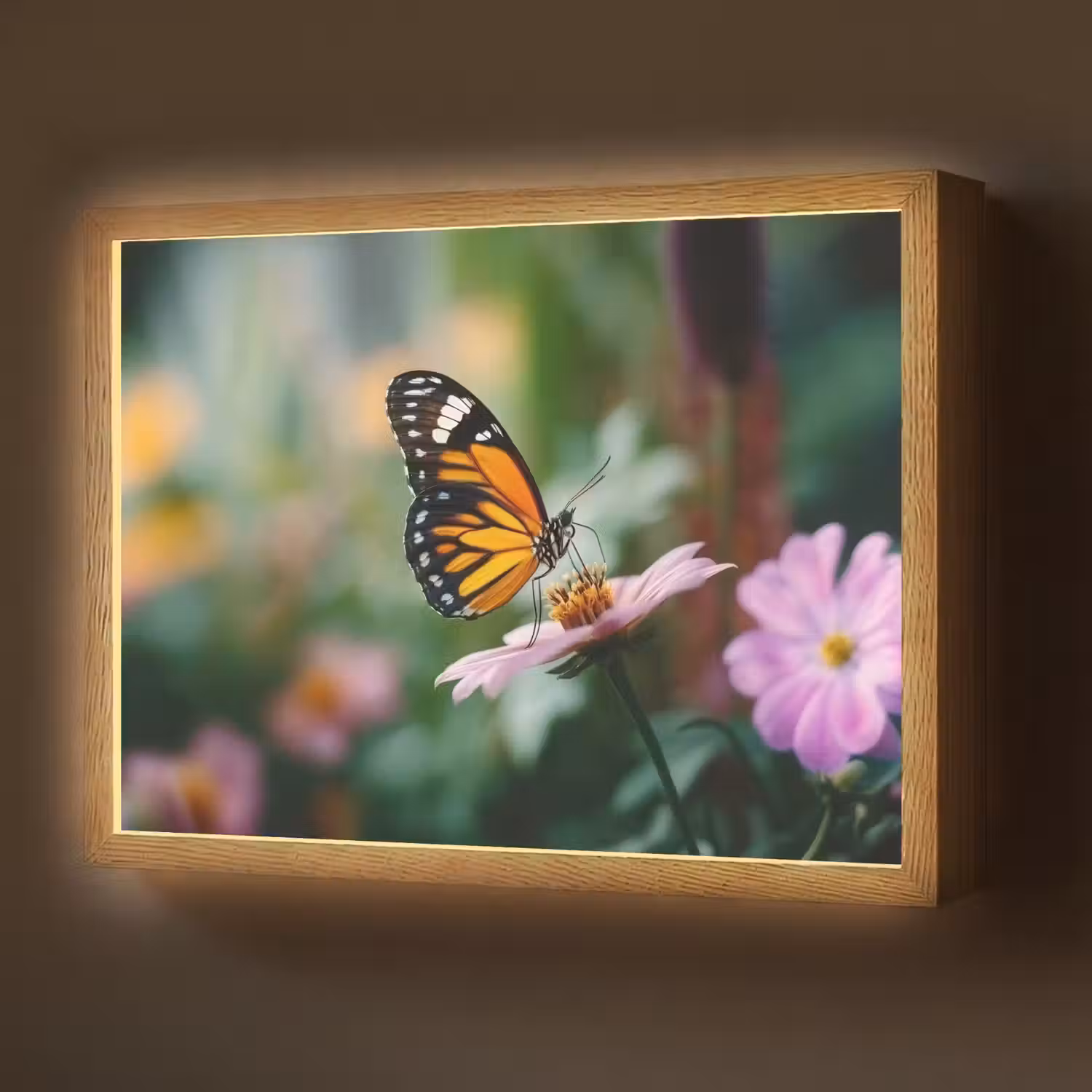 Roze bloemen - Vlinder - Zachte focus Light Box met batterij (Wandlamp) middel -z3d_website