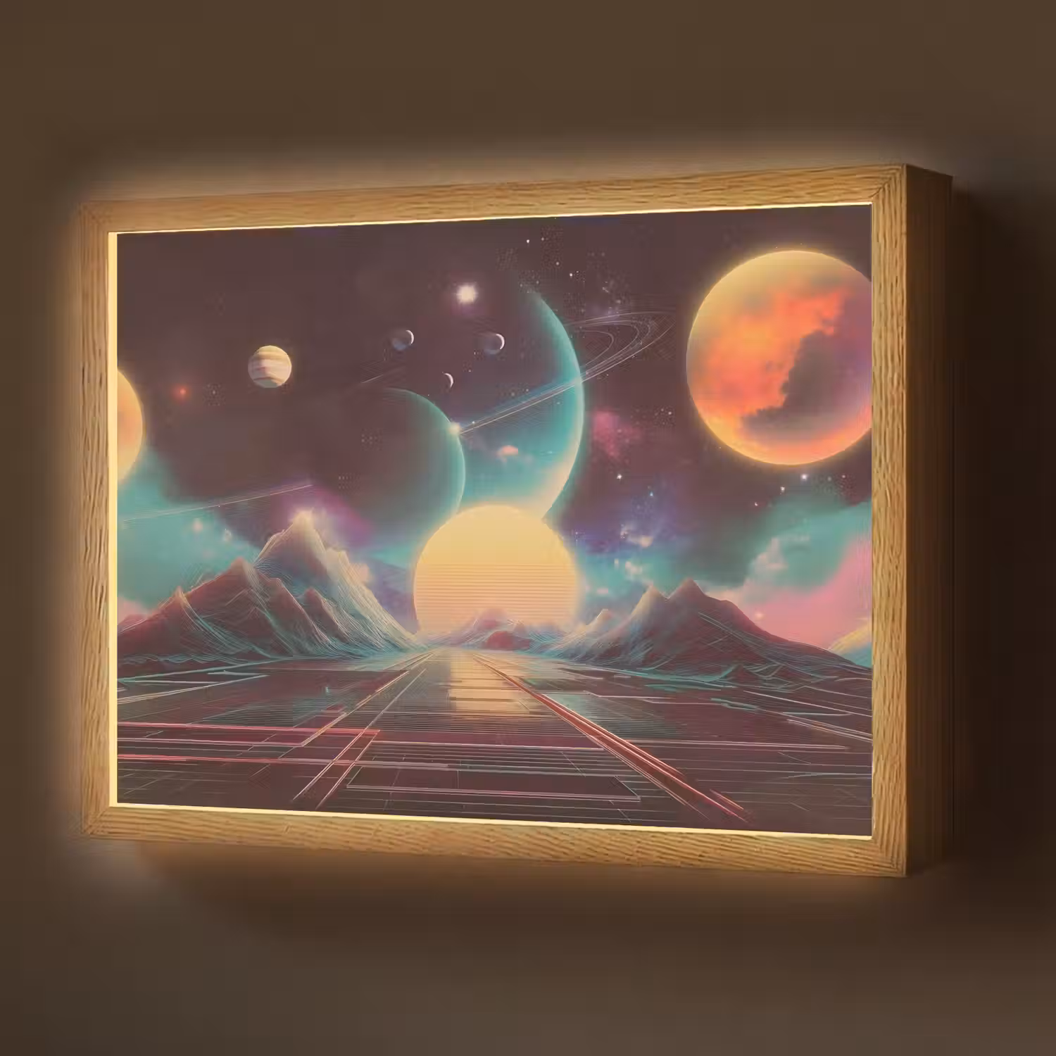 Planeten - Neon - Berglandschap - Zon Light Box met batterij (Wandlamp) middel -z3d_website