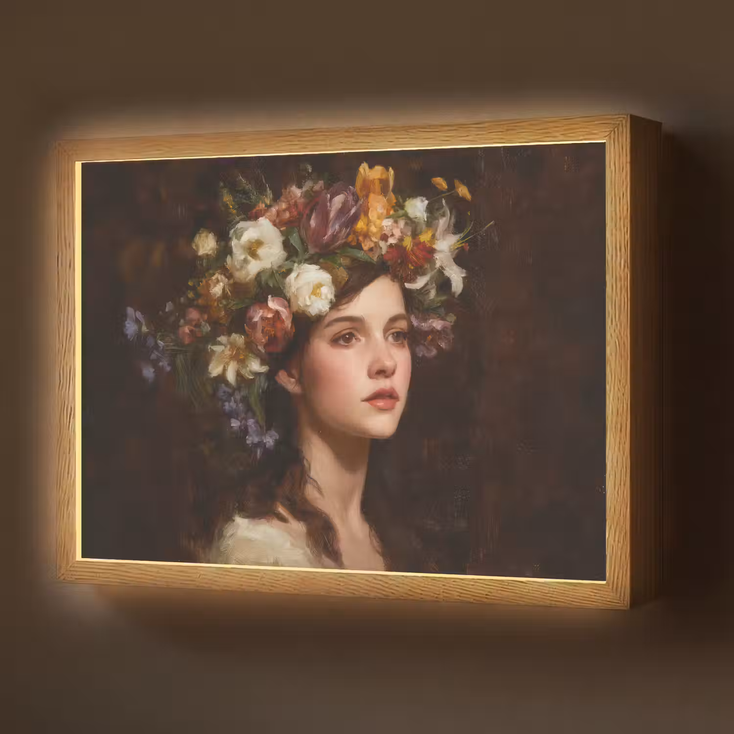 Portret - Vrouw - Bloemen Light Box met batterij (Wandlamp) middel -z3d_website