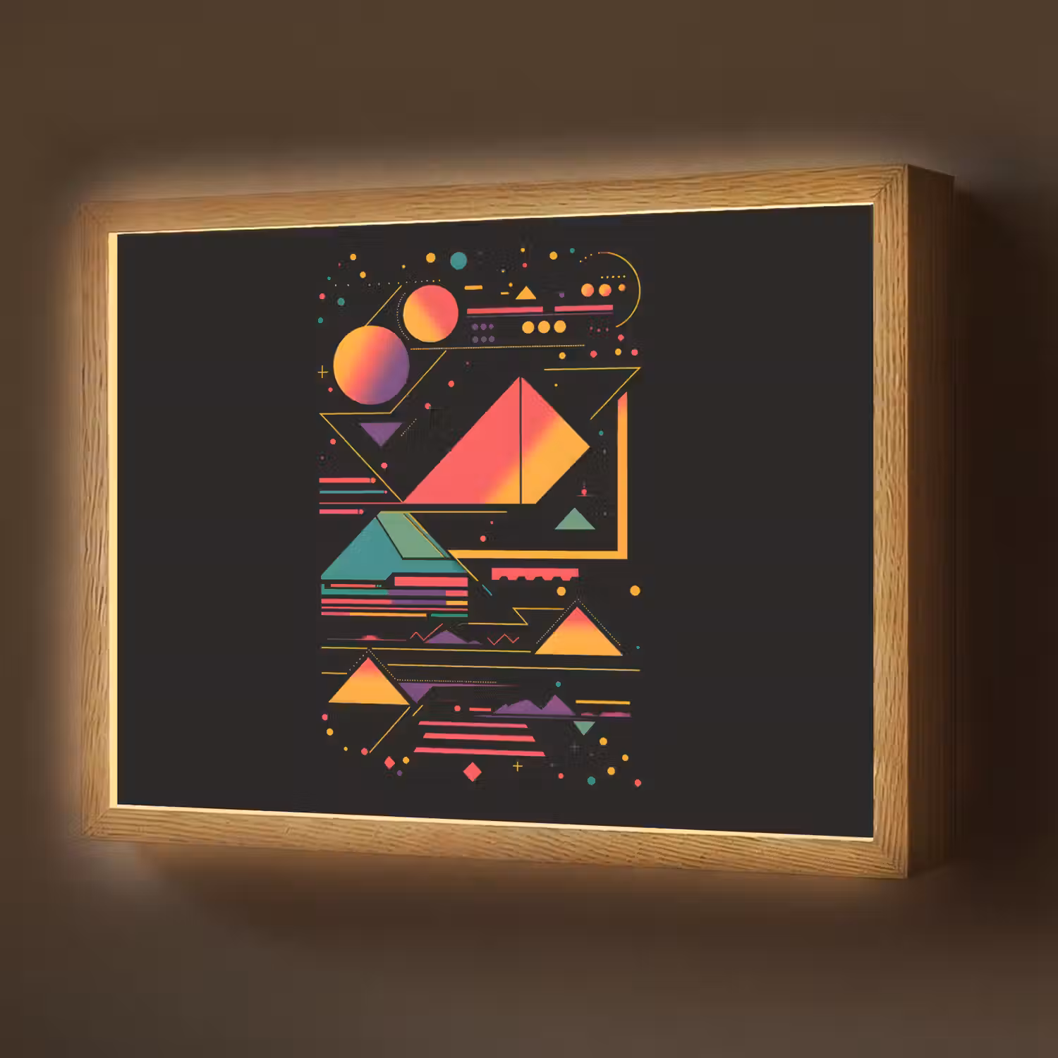 Piramides - Cirkels - Neonkleuren - Geometrisch Light Box met batterij (Wandlamp) middel -z3d_website
