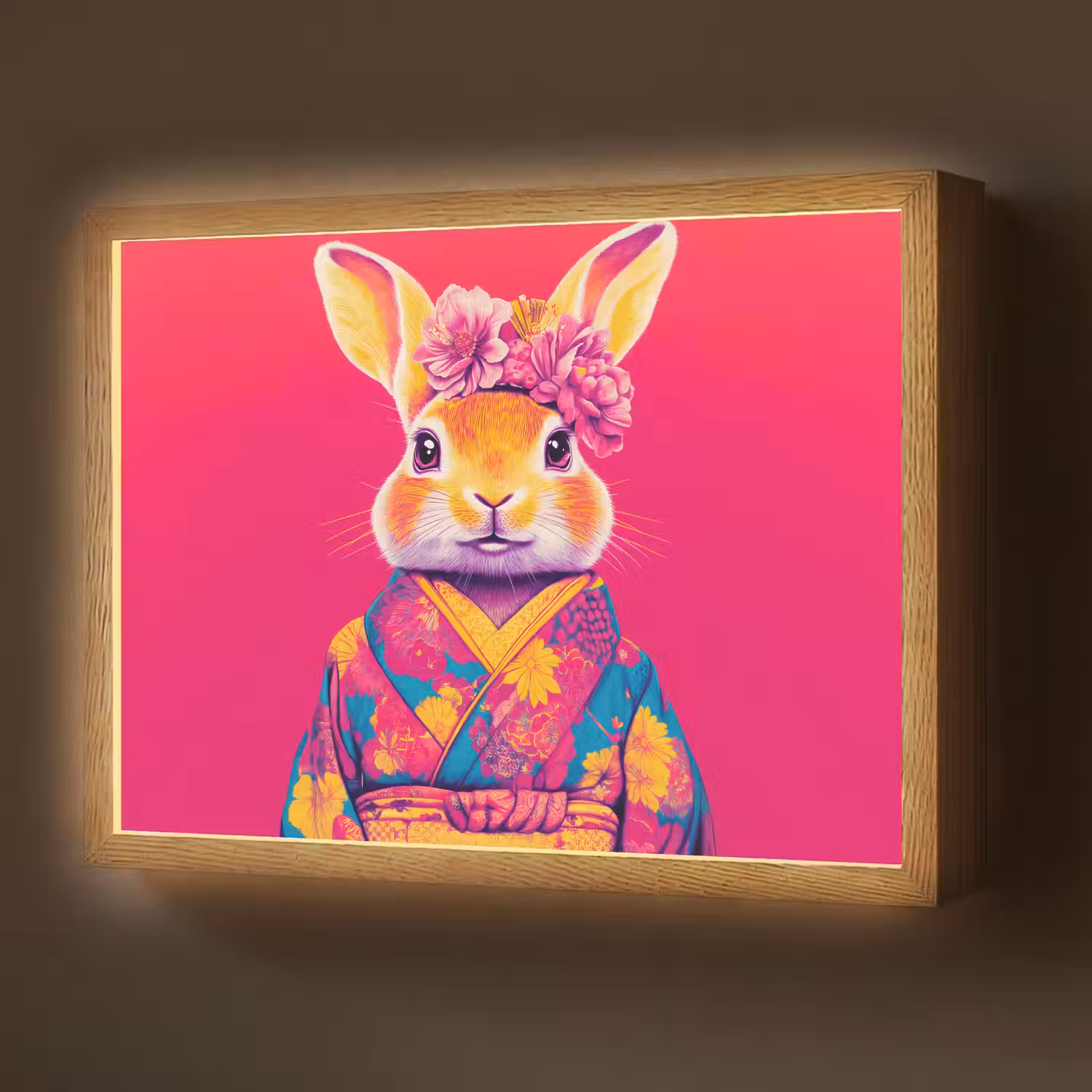 Konijn - Bloemen - Kleurrijk - Kimono Light Box met batterij (Wandlamp) middel -z3d_website