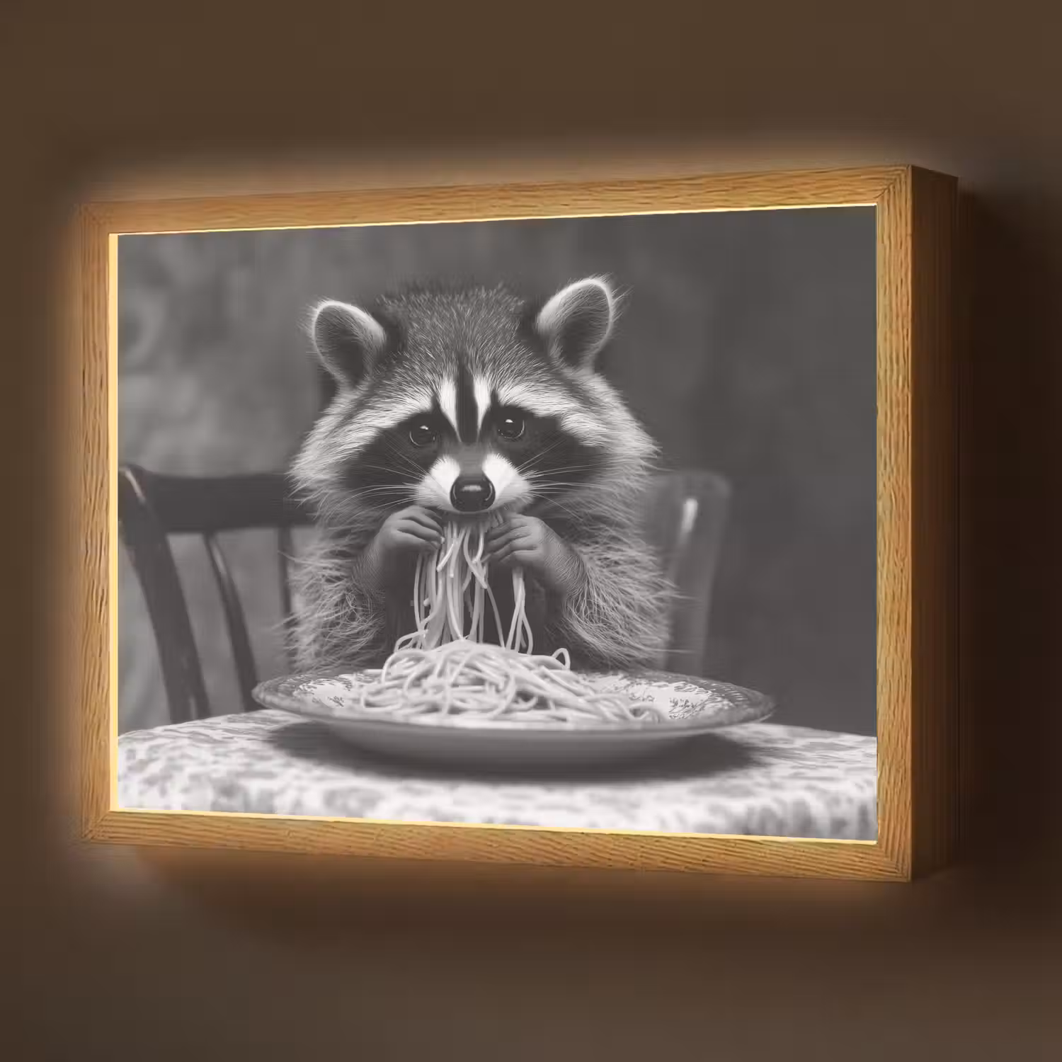 Wasbeer - Cute - Pasta - Tafelkleed - Zwart - Wit Light Box met batterij (Wandlamp) middel -z3d_website