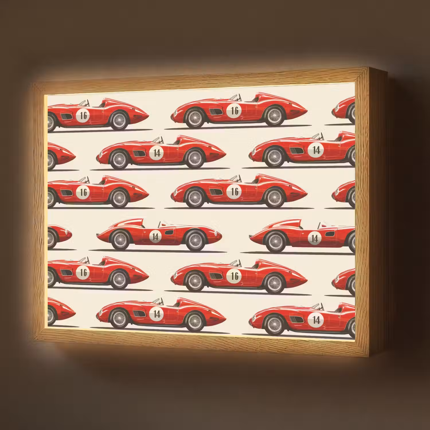 Raceauto - Retro - Rood Light Box met batterij (Wandlamp) middel 907 -z3d_website