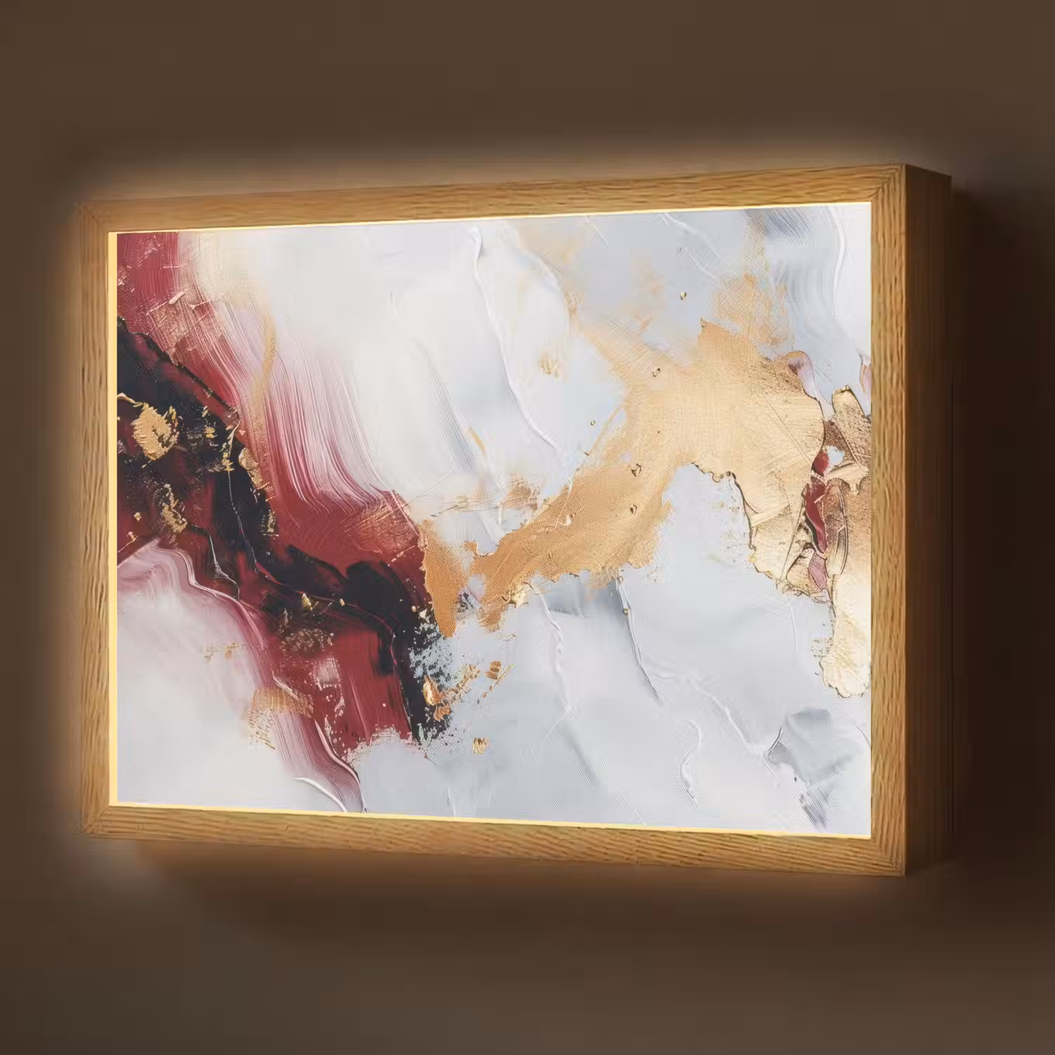 Rood - Abstract - Goud - Modern Light Box met batterij (Wandlamp) middel -z3d_website