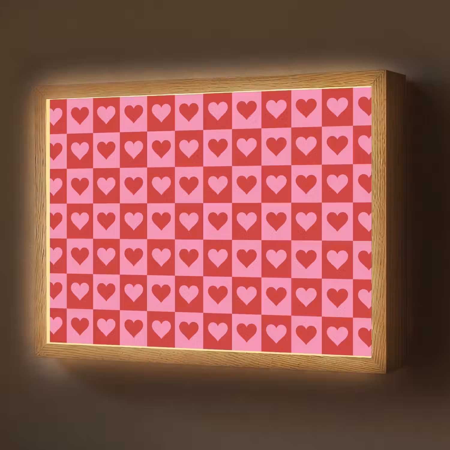 Rood - Roze - Schaakbord - Valentijn Light Box met batterij (Wandlamp) middel -z3d_website