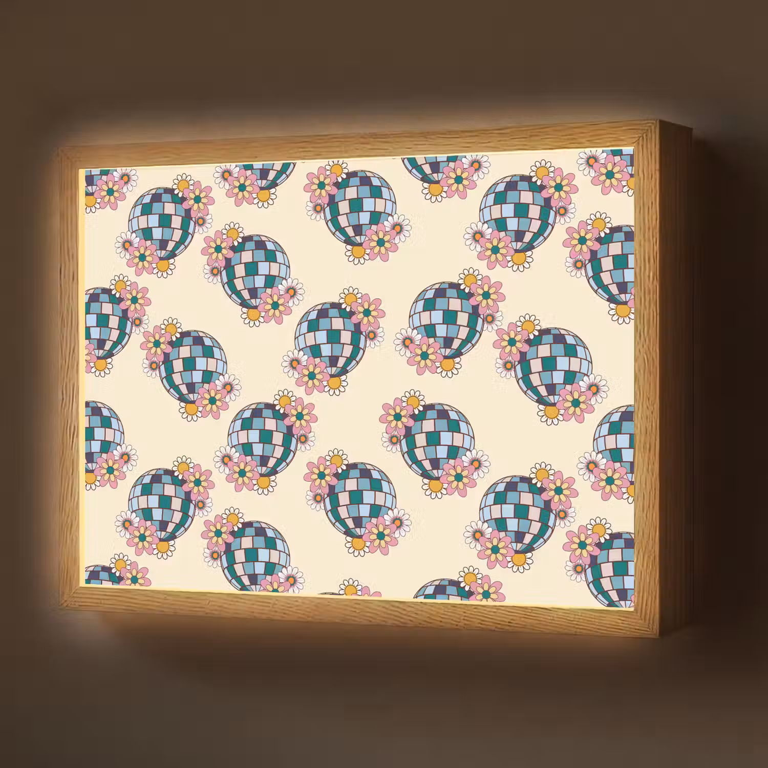 Retro - Disco - Bloemen - Discobal Light Box met batterij (Wandlamp) middel 907 -z3d_website