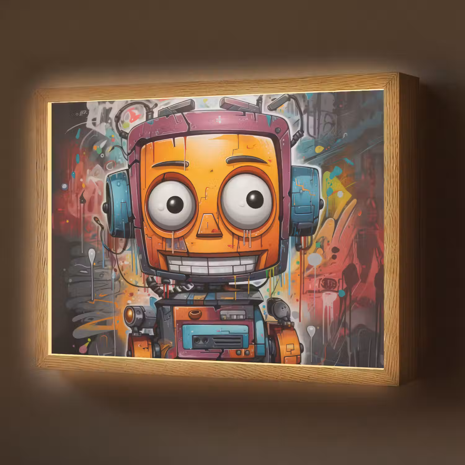 Robot - Graffiti - Oranje - Kleuren Light Box met batterij (Wandlamp) middel -z3d_website