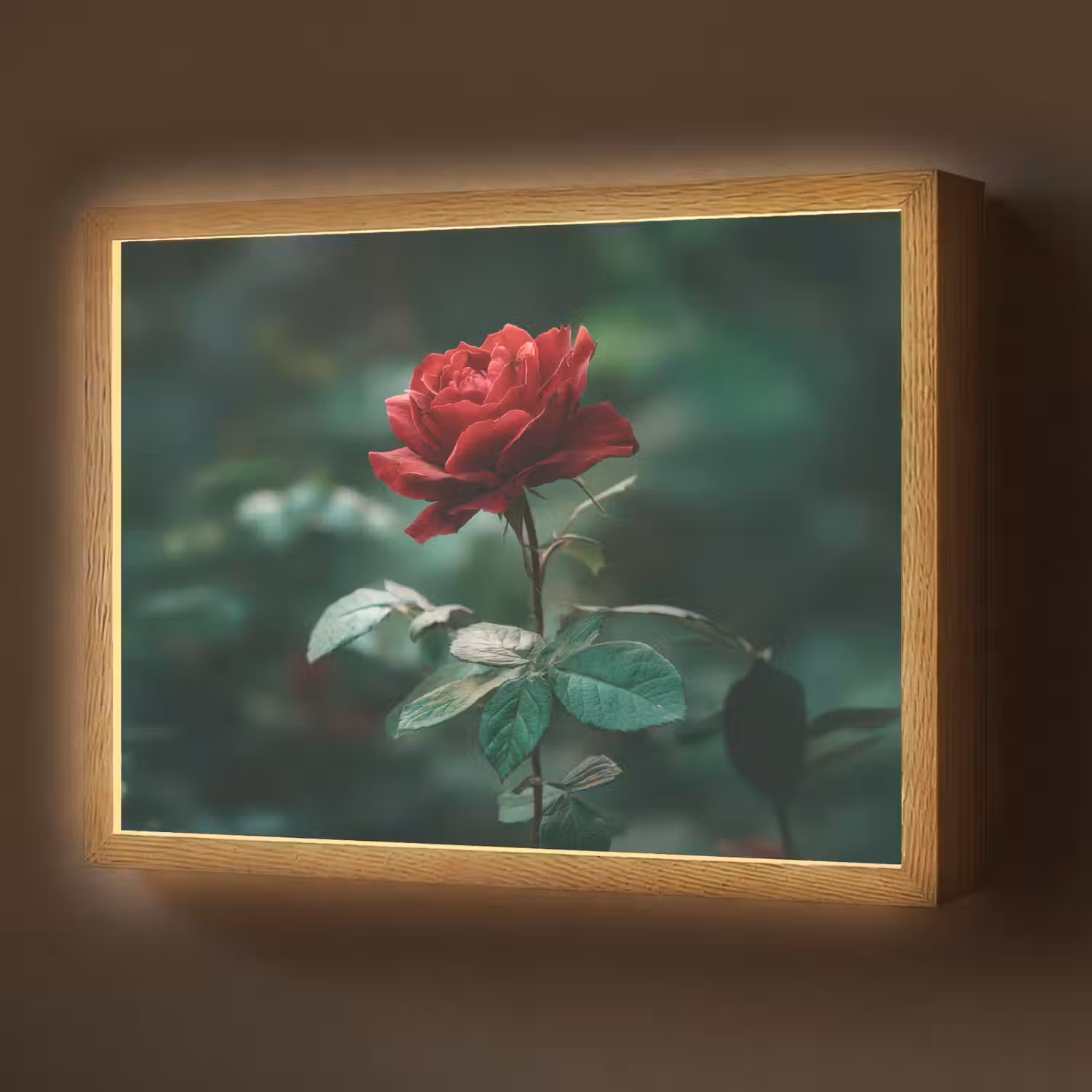 Roos - Bladeren - Dieprood Light Box met batterij (Wandlamp) middel -z3d_website