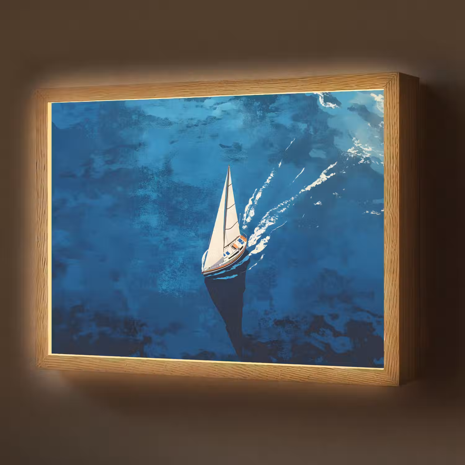 Zeilboot - Water - Abstract - Schaduw Light Box met batterij (Wandlamp) middel -z3d_website