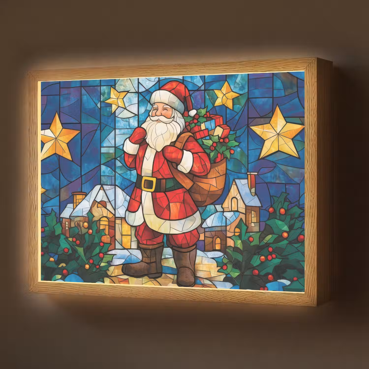 Kerstman - Glas - Kleurrijk Light Box met batterij (Wandlamp) middel -z3d_website