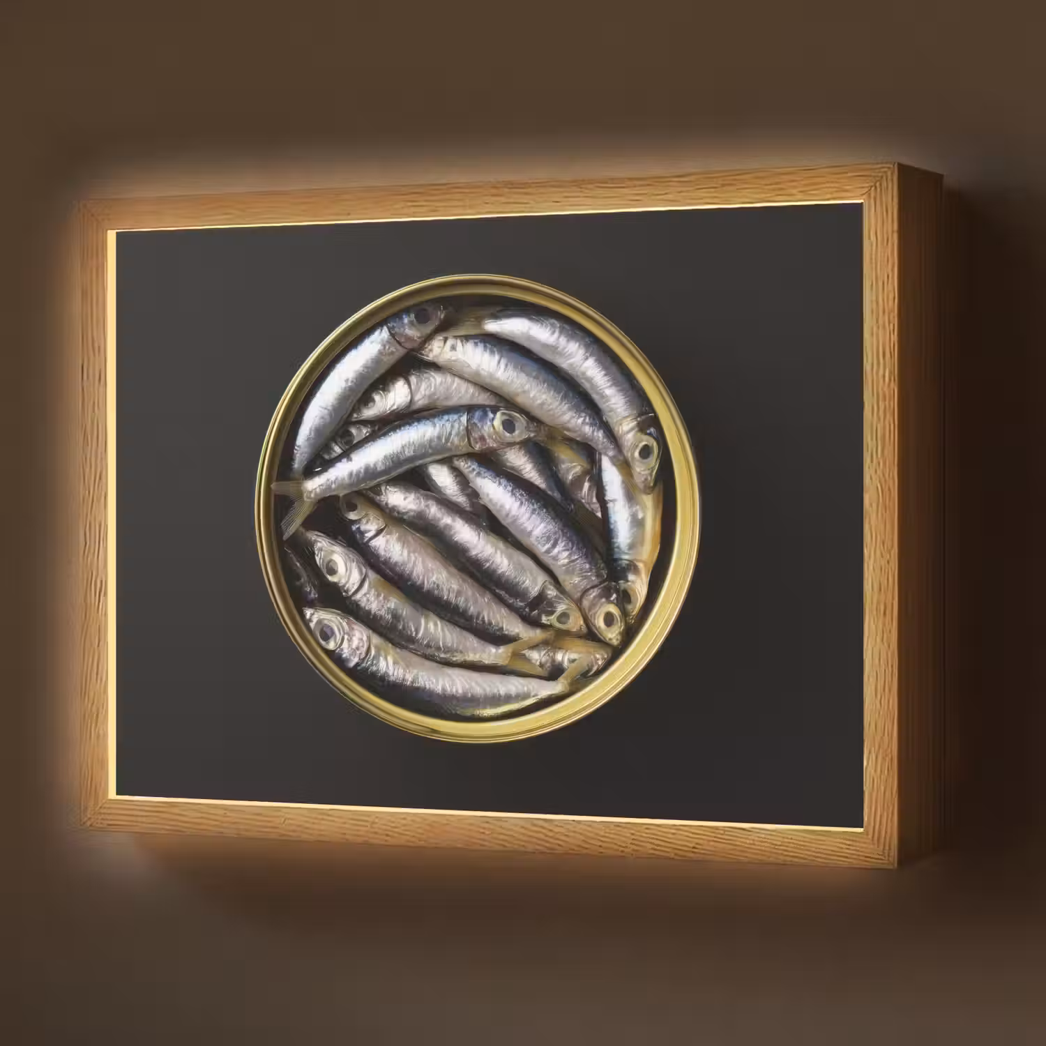 Sardines - Vissen - Rond - Zwart Light Box met batterij (Wandlamp) middel -z3d_website