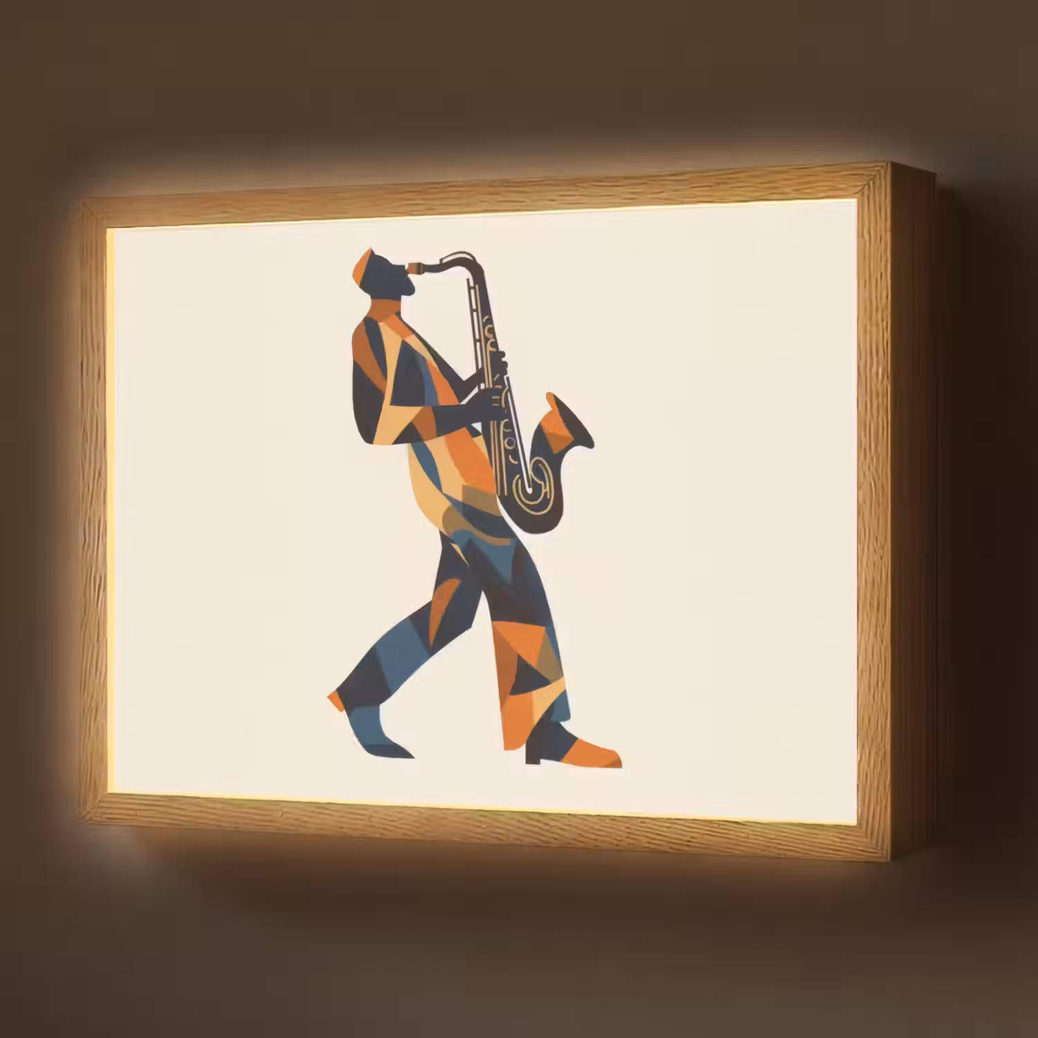 Saxofoon - Abstract - Persoon - Blauw Light Box met batterij (Wandlamp) middel -z3d_website