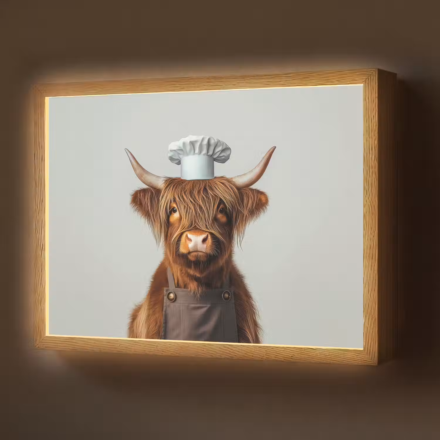 Schotse Hooglander - Bruin - Hoorns - Kokskleding Light Box met batterij (Wandlamp) middel -z3d_website