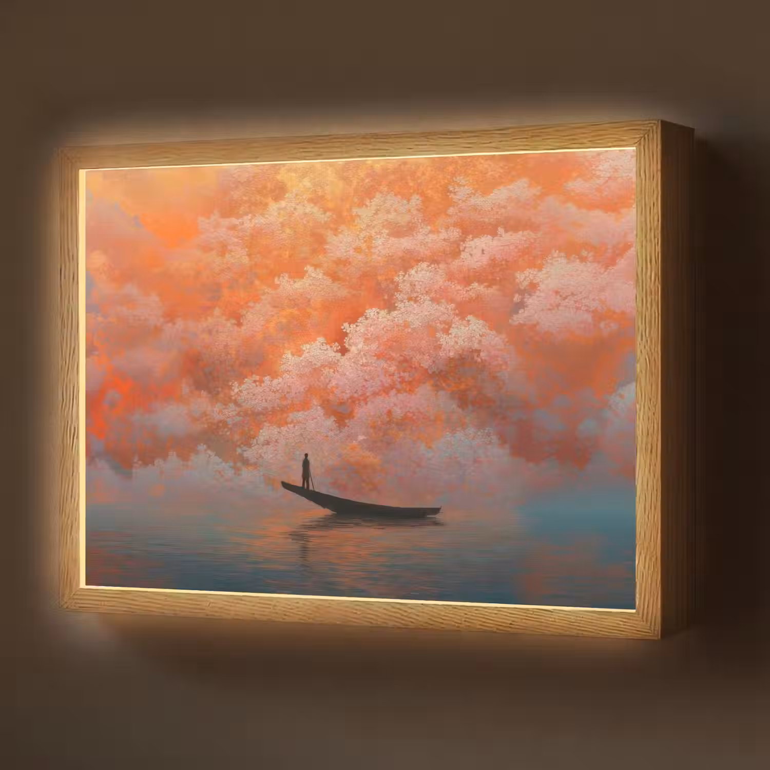 Zee - Boot - Wolken - Oranje Light Box met batterij (Wandlamp) middel -z3d_website