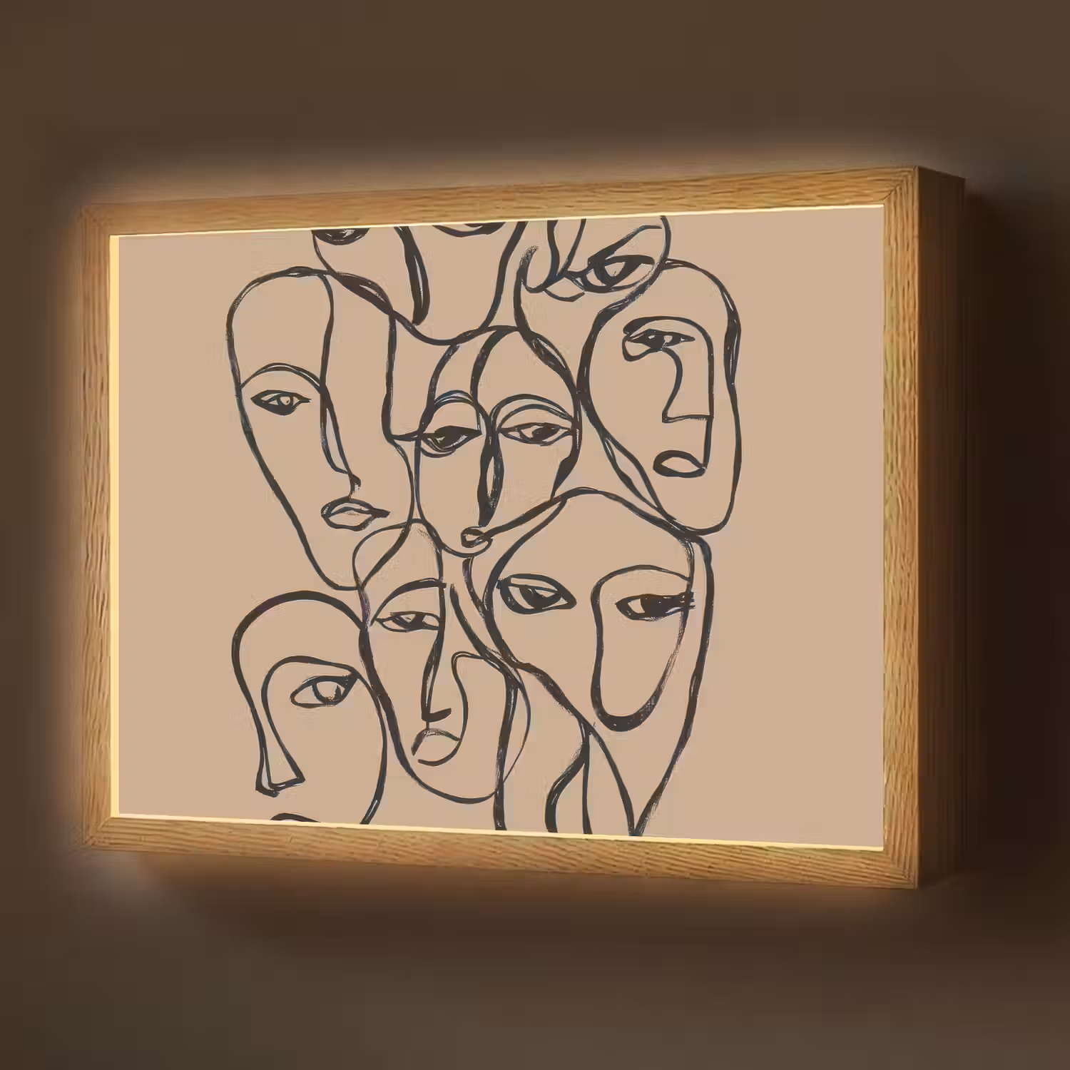 Gezichtenzee - Lijntekening - Abstract Light Box met batterij (Wandlamp) middel -z3d_website