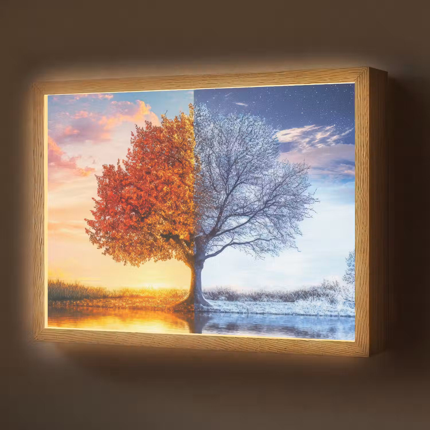 Seizoenen - Kunst - Boom - Herfst - Winter Light Box met batterij (Wandlamp) middel -z3d_website