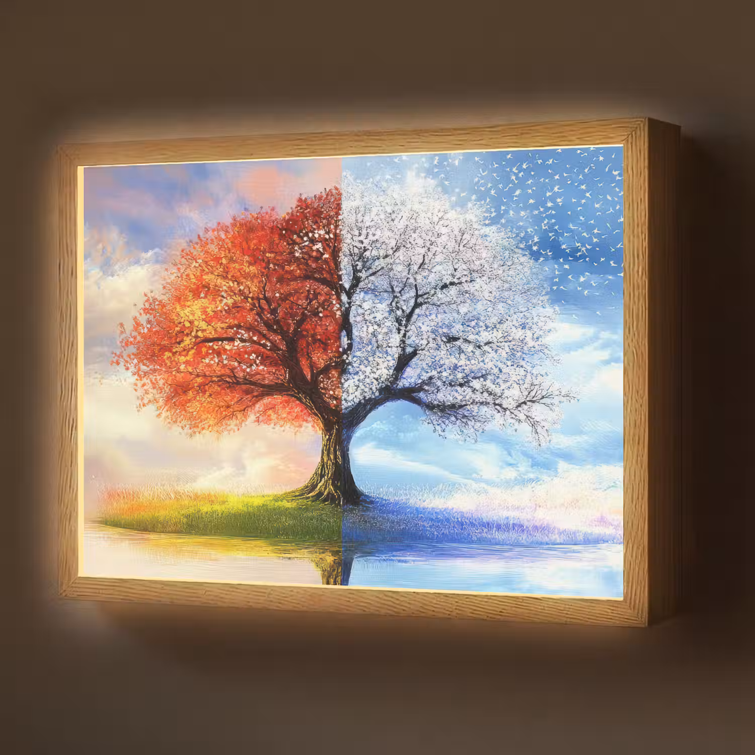 Seizoenen - Kunst - Boom - Winter - Herfst Light Box met batterij (Wandlamp) middel -z3d_website