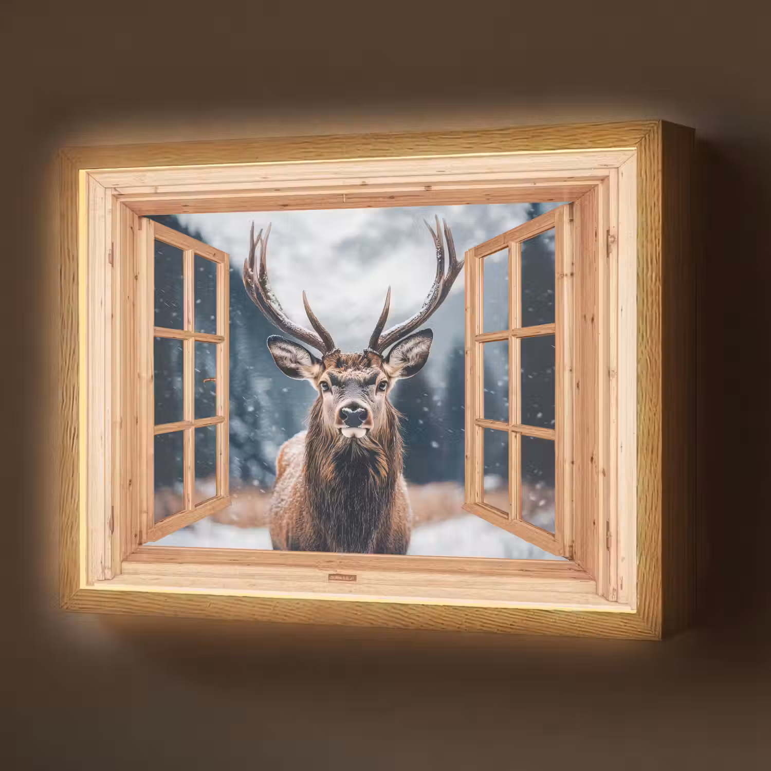 Doorkijk - Hert - Dieren - Winterlandschap - Sneeuw Light Box met batterij (Wandlamp) middel -z3d_website