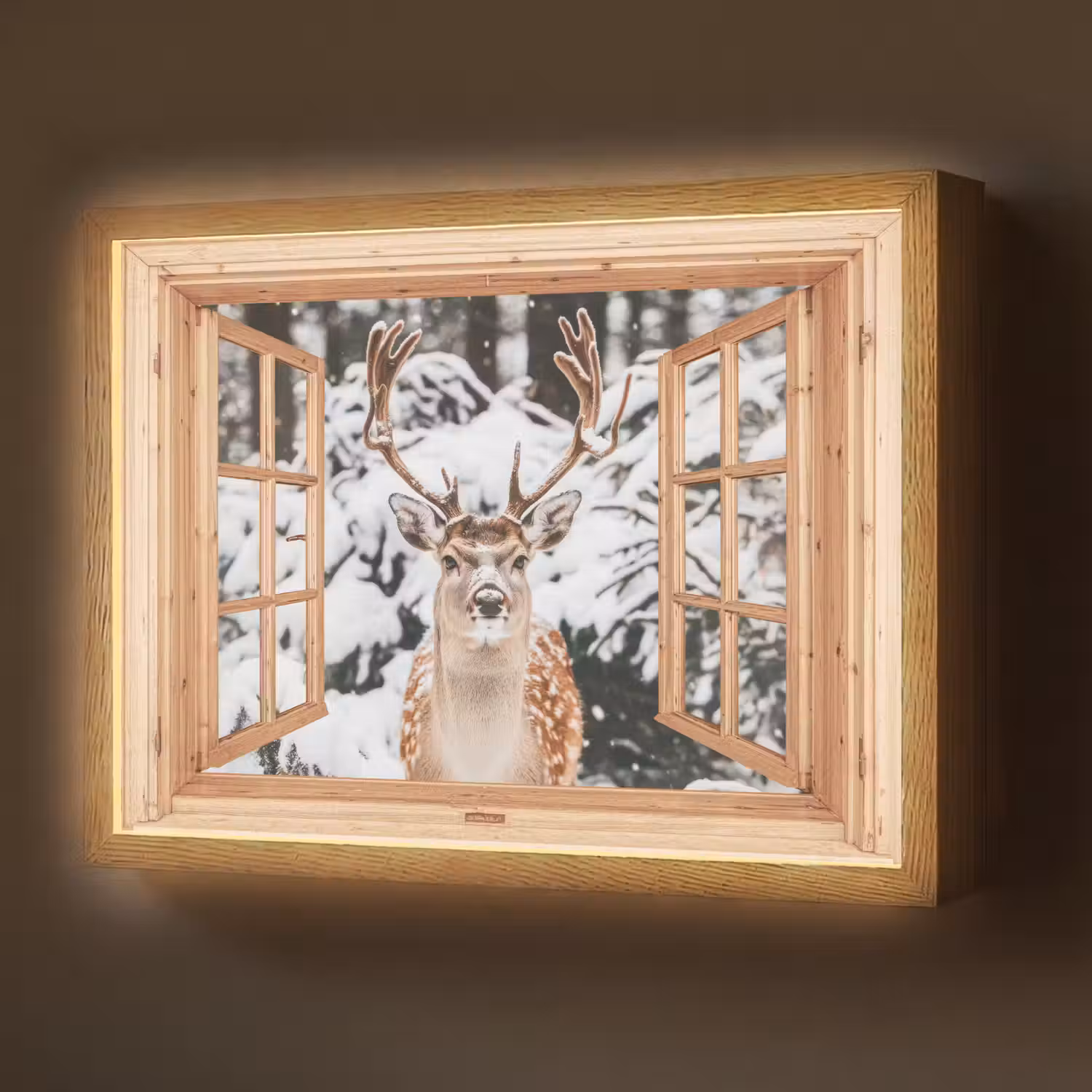 Doorkijk - Hert - Sneeuw - Winter - Bos - Dieren Light Box met batterij (Wandlamp) middel -z3d_website
