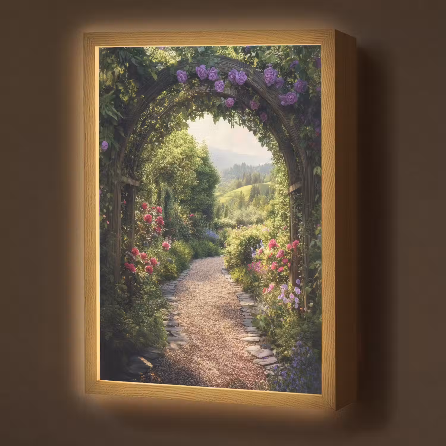 Doorkijk - Landschap - Bloemen - Tuinboog - Natuur Light Box met batterij (Wandlamp) middel -z3d_website