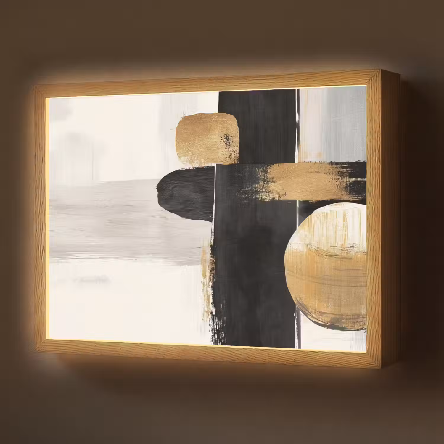 Vormen - Penseelstreken - Abstract - Goud Light Box met batterij (Wandlamp) middel -z3d_website