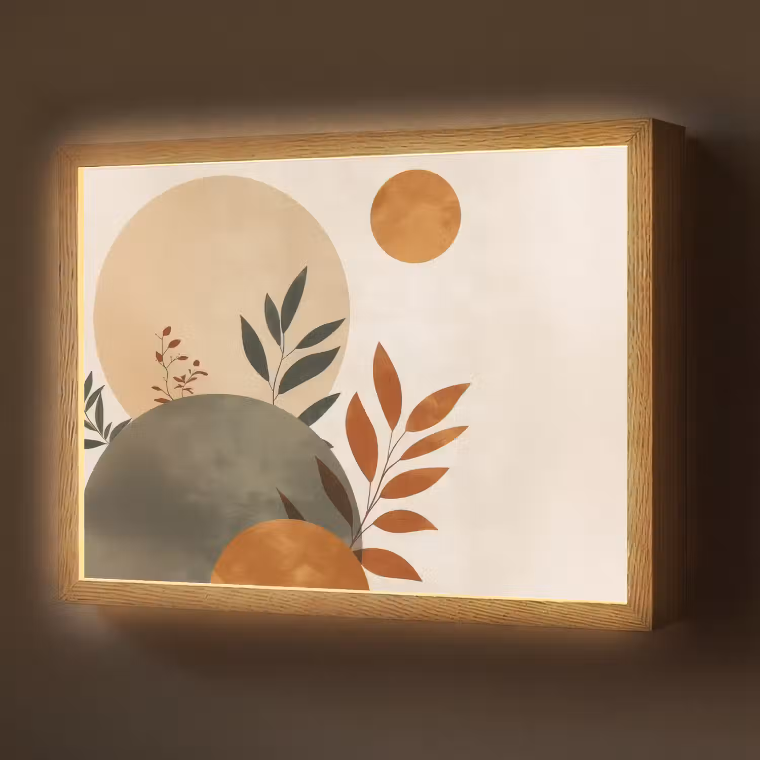Vormen - Rond - Bladeren - Beige Light Box met batterij (Wandlamp) middel -z3d_website