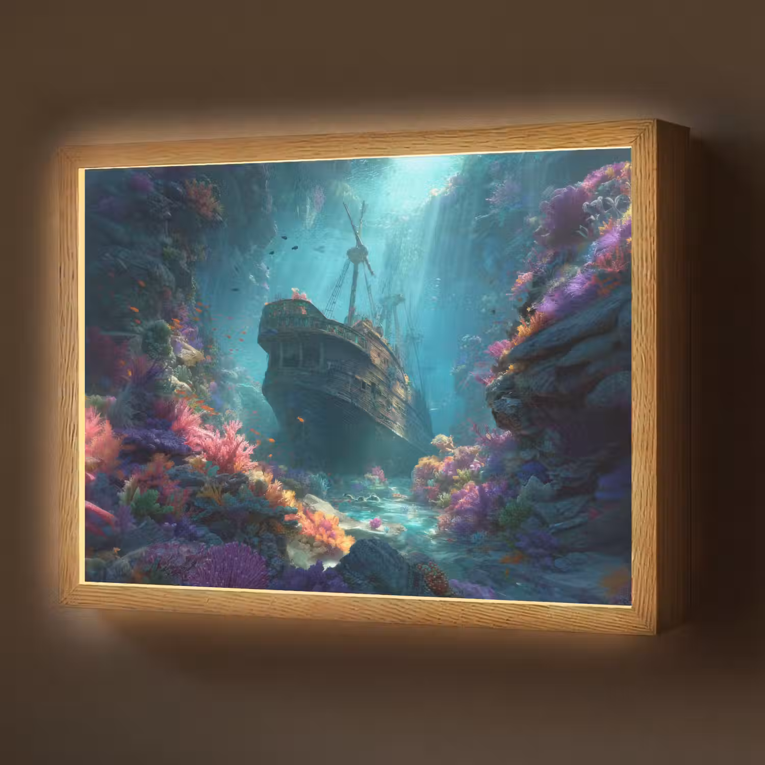 Schip - Hout - Koraalriffen - Zonlicht Light Box met batterij (Wandlamp) middel -z3d_website