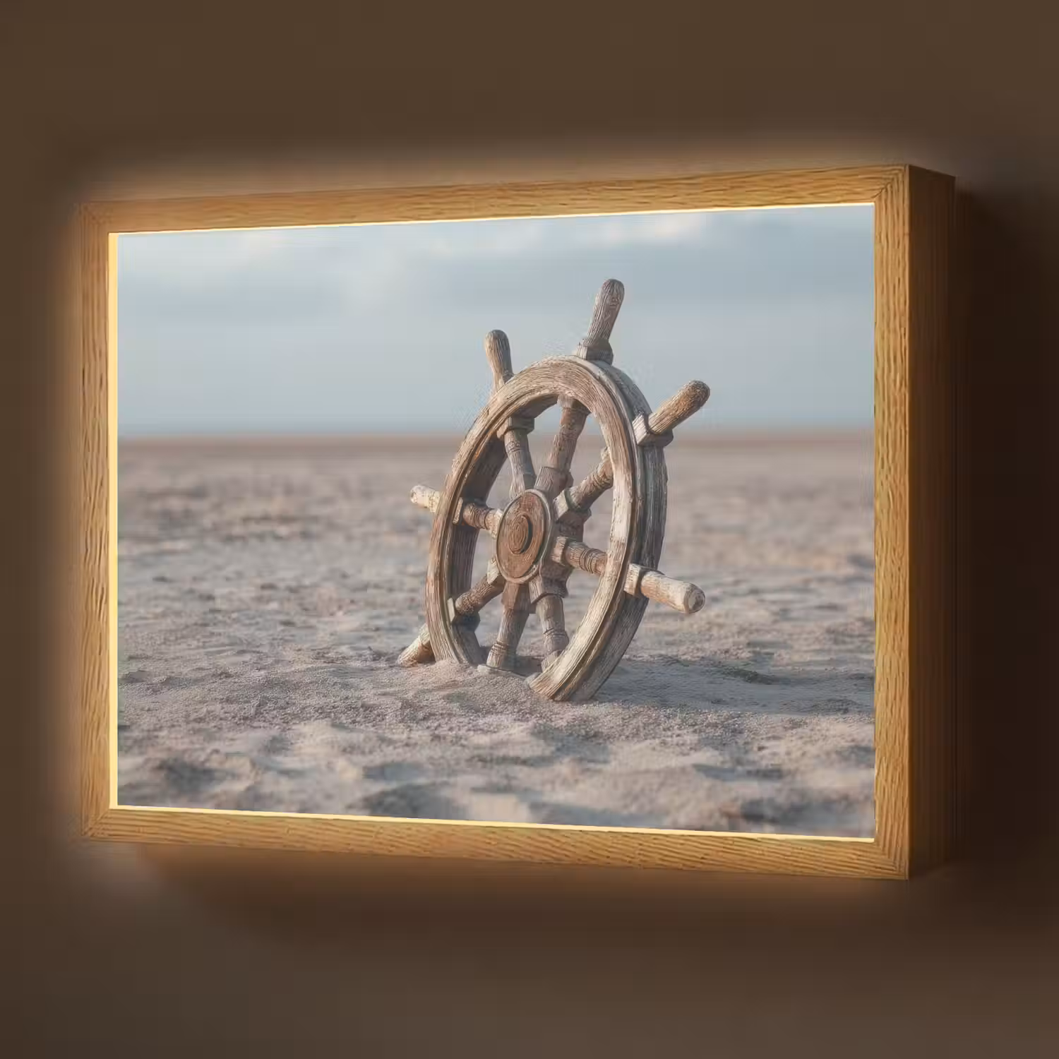 Scheepsstuur - Hout - Bruin - Zand Light Box met batterij (Wandlamp) middel -z3d_website