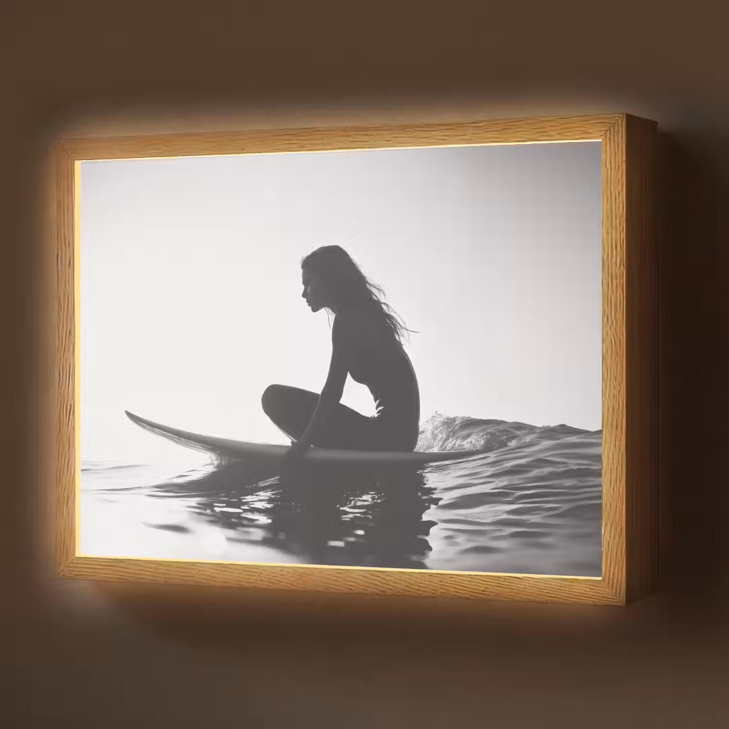 Silhouet - Vrouw - Surfplank - Water Light Box met batterij (Wandlamp) middel -z3d_website