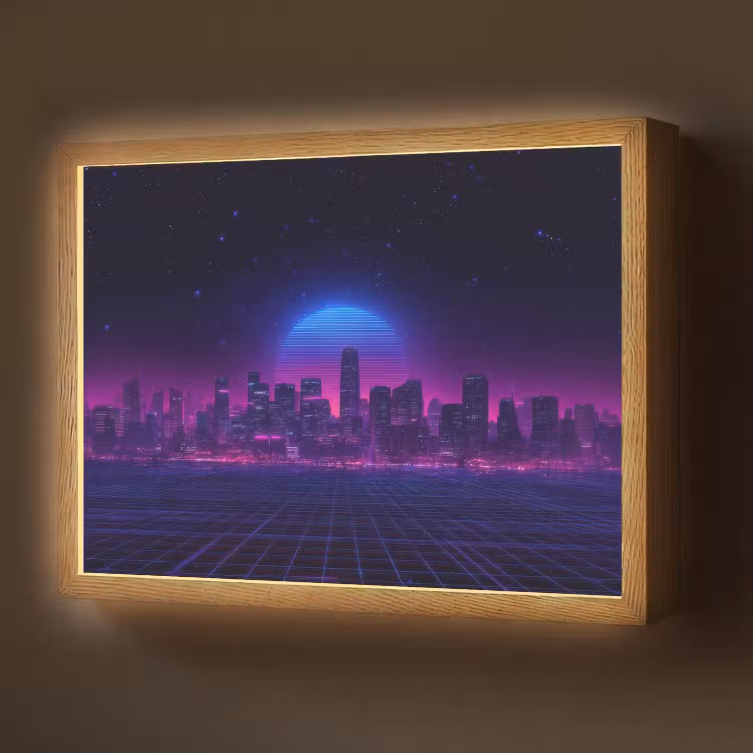 Skyline - Zon - Neon - Rasterpatroon Light Box met batterij (Wandlamp) middel -z3d_website