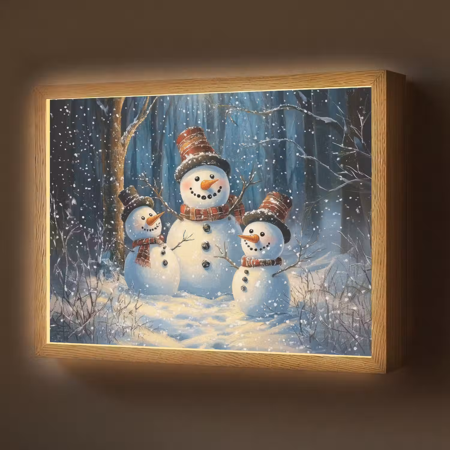 Sneeuwpop - Sneeuw - Winter - Bos Light Box met batterij (Wandlamp) middel -z3d_website