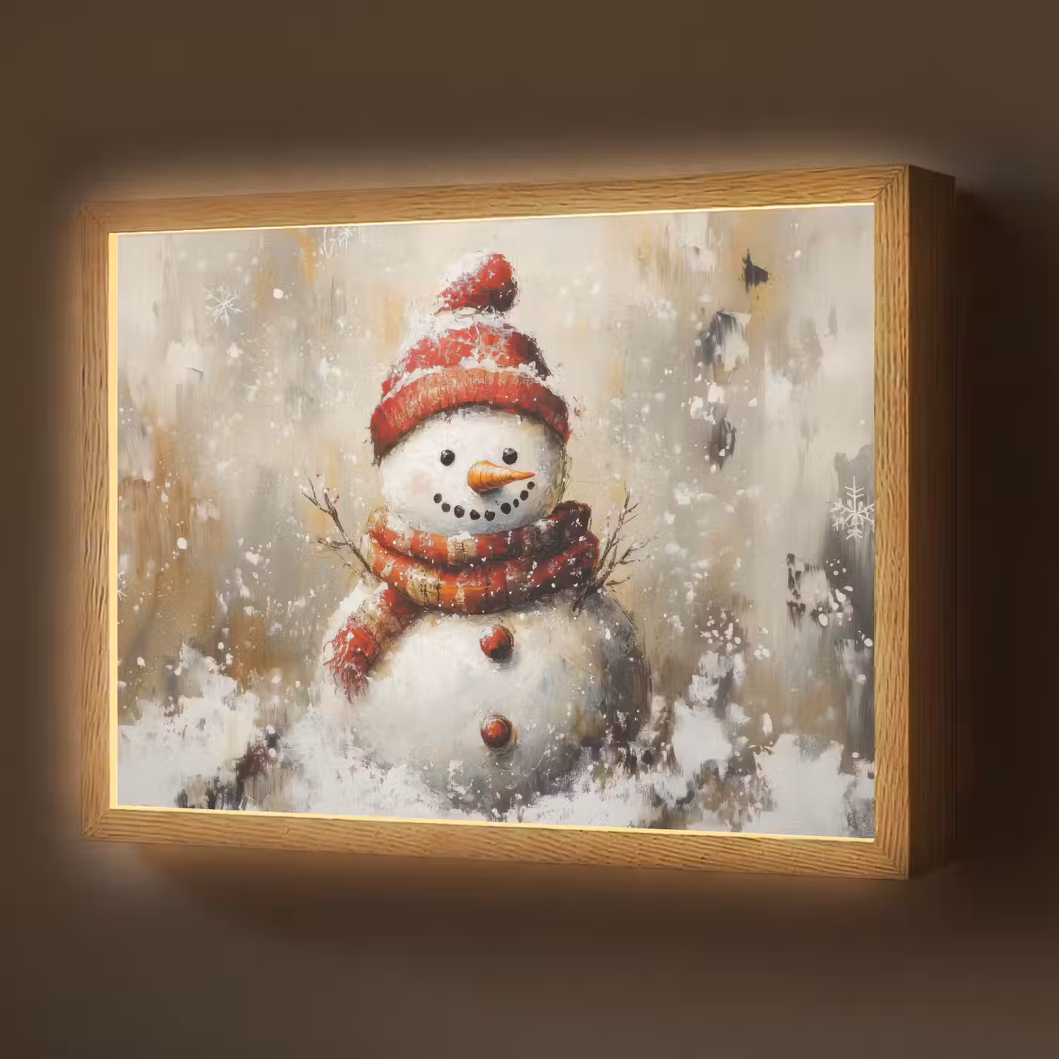 Sneeuwpop - Winter - Sneeuw - Beige Light Box met batterij (Wandlamp) middel -z3d_website