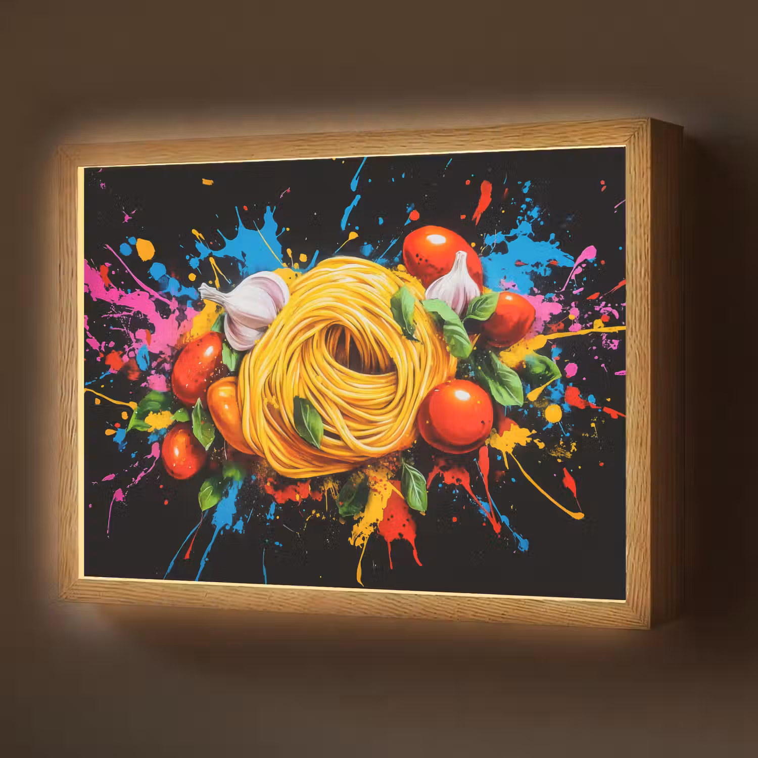 Spaghetti - Graffiti - Verf - Kleurrijk - Eten - Modern Light Box met batterij (Wandlamp) middel -z3d_website